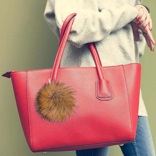 Miniatura 5 de Tatuo Bola de pompones de piel sintética de bricolaje con botón de presión y pompón esponjoso extraíble para tejer sombreros zapatos bufandas bolsa