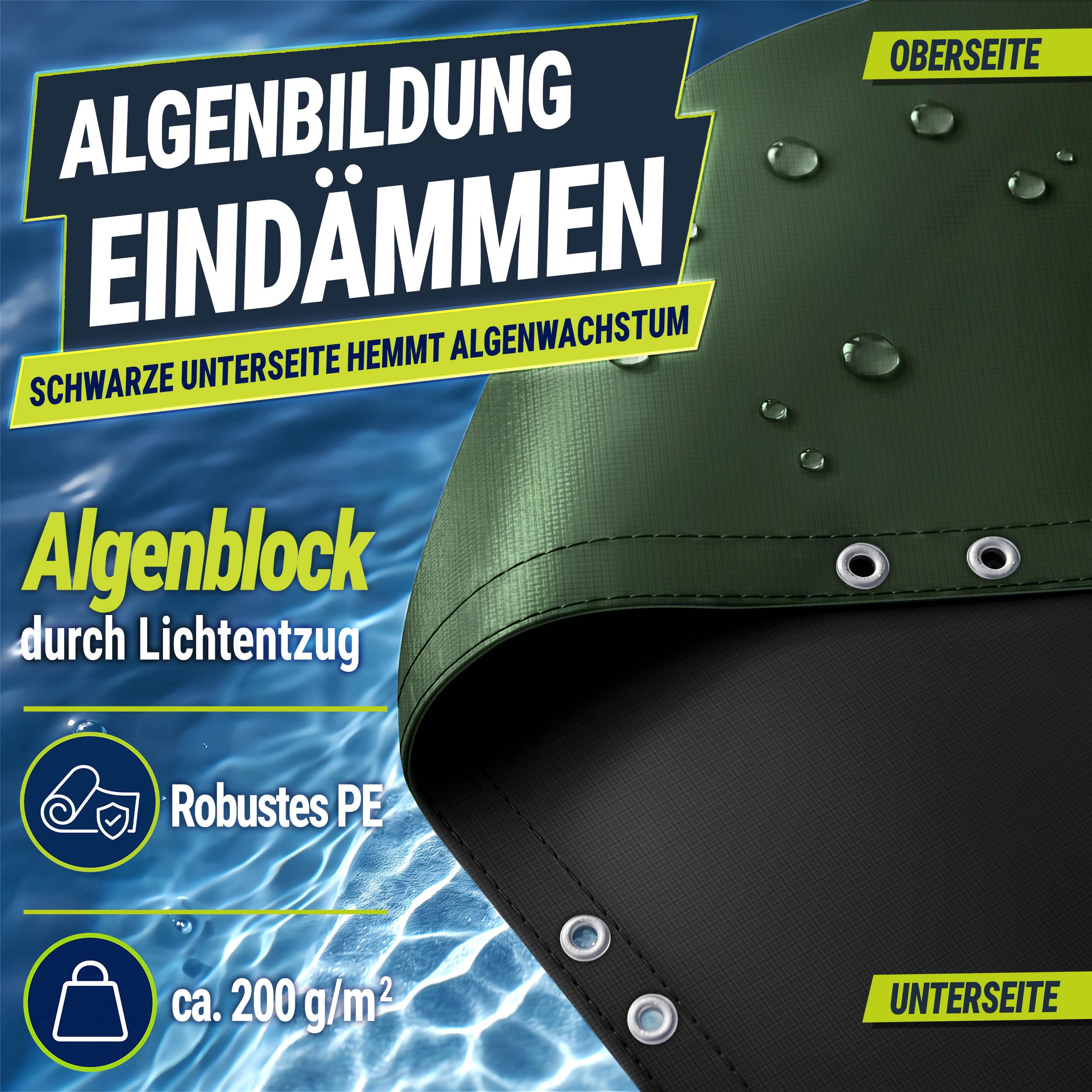 tillvex® Premium Poolabdeckung rund ø 520cm für Ø 420-460cm mit Montageset
