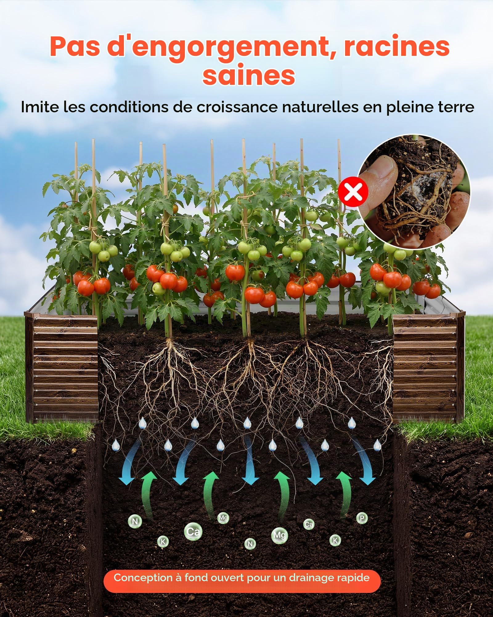 VEVOR Potager Surélevé Métal 240x120x62 cm Carré Potager Surélevé Rectangulaire Lit de Jardin pour Culture Légumes Fleurs, Fond Ouvert, Galvanisé Aluminium-Zinc, avec Gants, Aspect Grain Bois Foncé