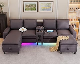 Sectional Couches for Living Room, 4 Seat Sectional Sofa with Smart Modu...