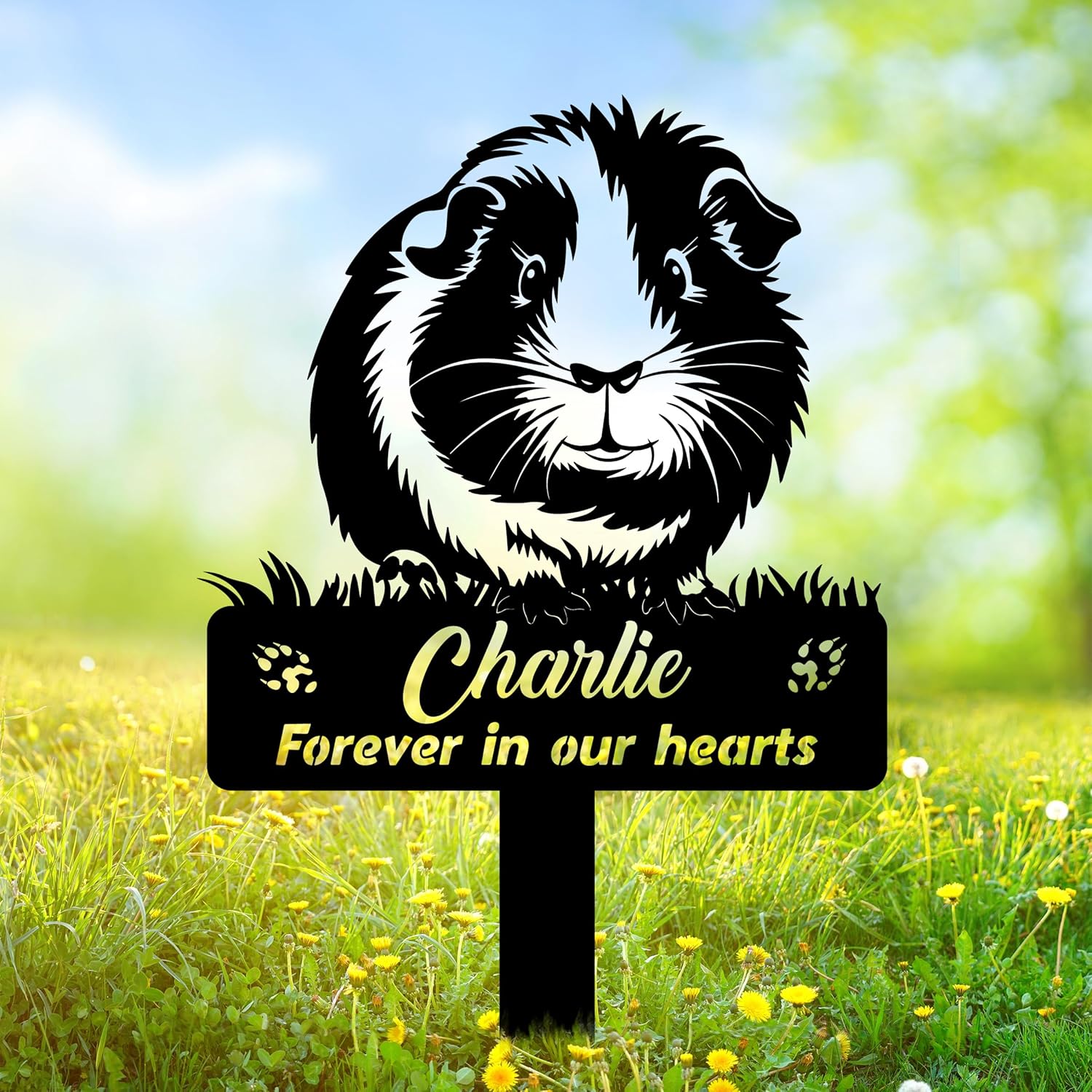 Personalized Guinea Pig Memorial Garden Stake, Custom Metal Grave Marker Engraved Name & Message, UV Printed Yard Sign Art Outdoor Decor, Pet Loss Remembrance Gift for Animal Lovers