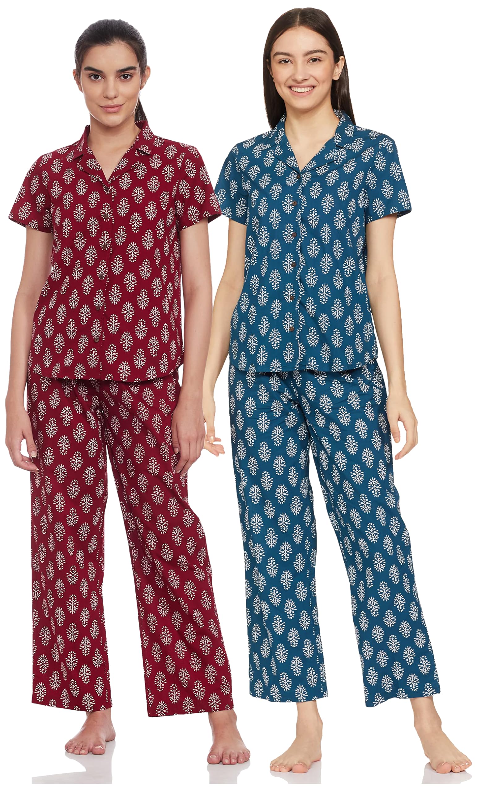 amazon brand - myx Women's Cotton Shirt and Pajama Night Suit Set (Available in Plus Sizes)-picture-46