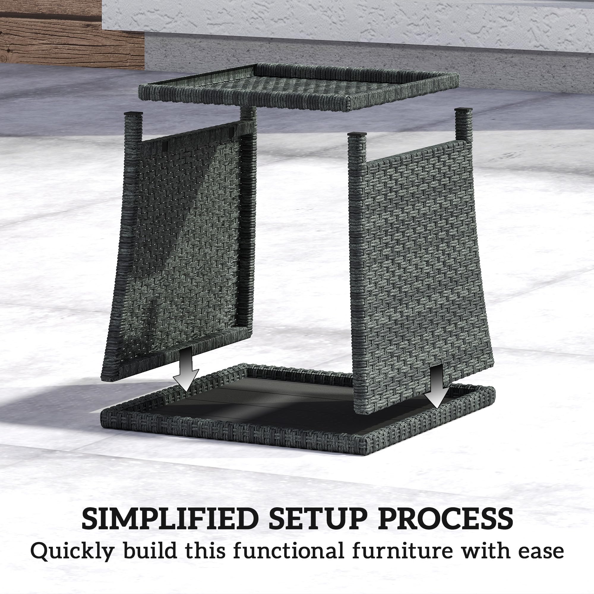 Outsunny 2-Tier PE Rattan Side Table with Storage Shelf, Square Outdoor Coffee Table with PS Wood Slat Top, UV-Resistant for Patio, Garden, Balcony, Grey — view 7