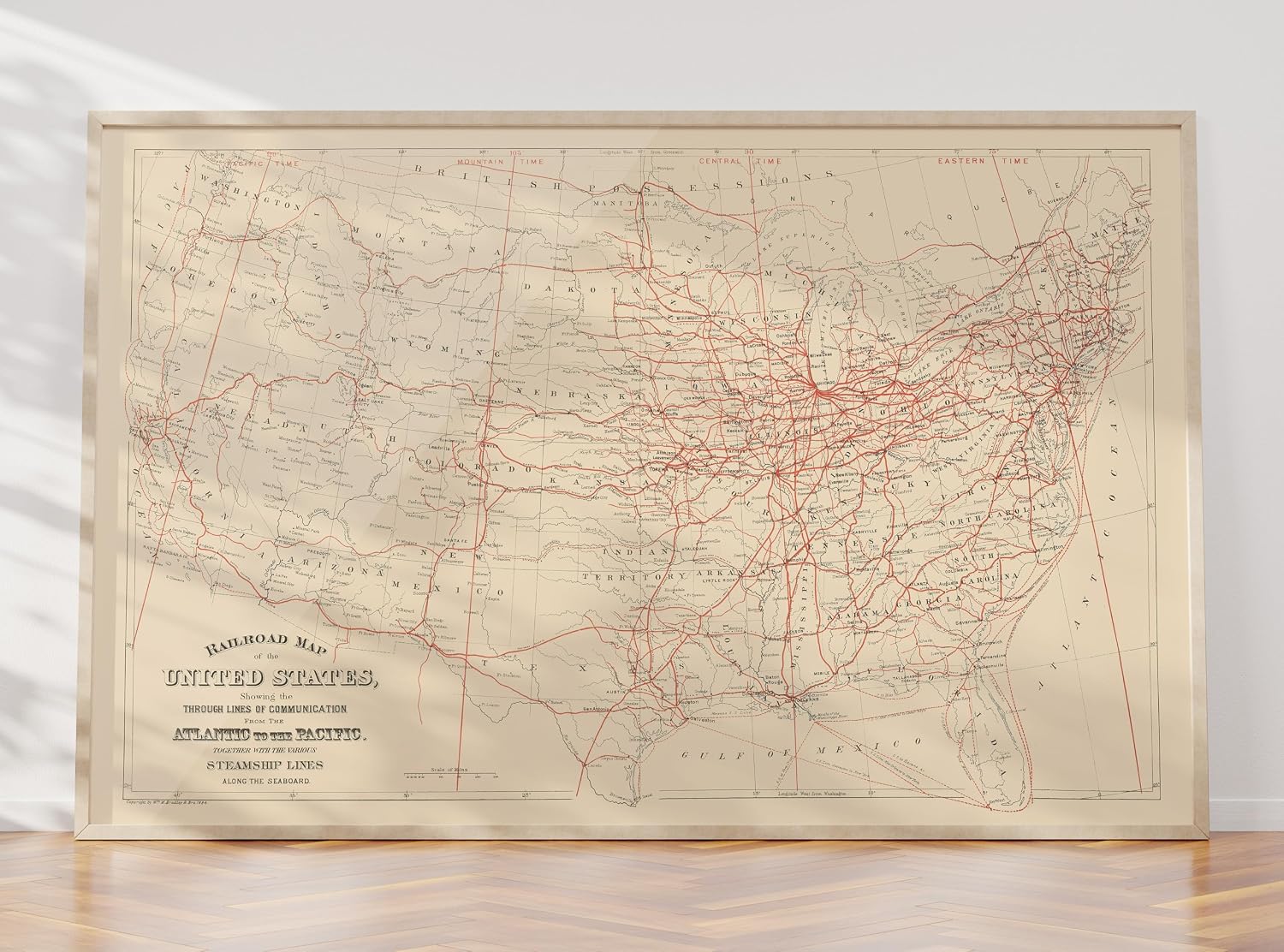 United States Railroad Map 1884 - Historical Map Print - 24in x 16in