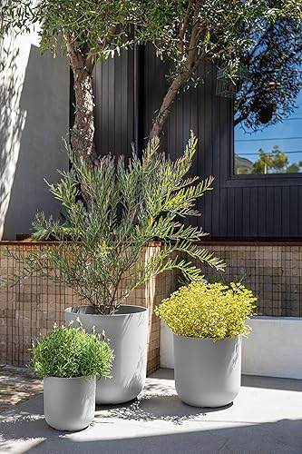 Miniatura 6 de Veradek Mason Series Lima - Juego de 3 macetas redondas para jardín o patio interior o exterior  Hecho de plástico y hormigón con agujeros de