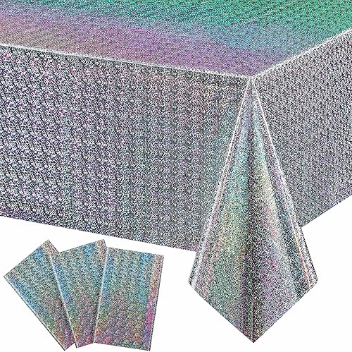 Irenare Paquete de 3 manteles de plástico iridiscentes con láser, láminas holográficas para niñas, fiestas, bodas, discotecas, bailes, cumpleaños,