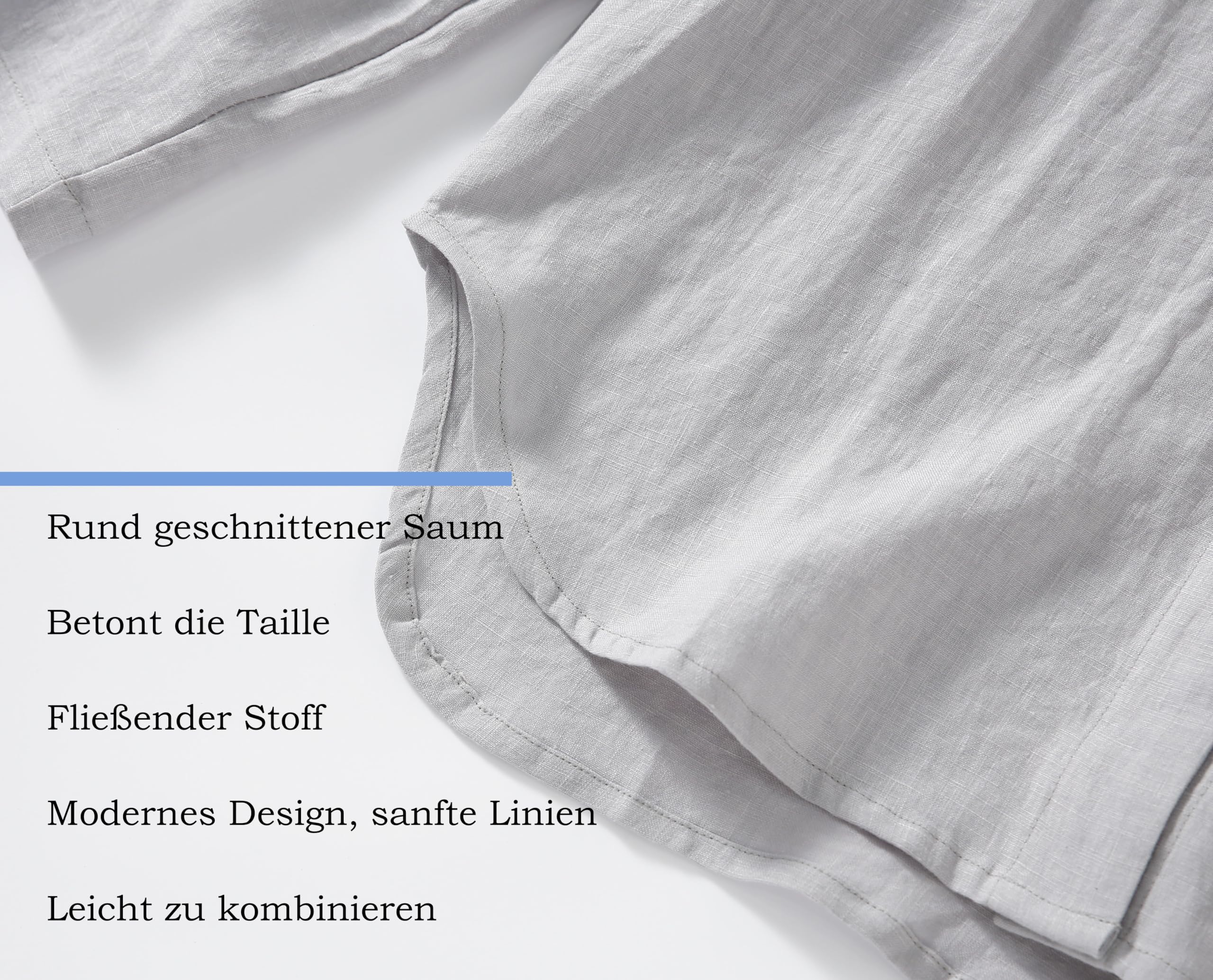 RAKUYUME Schlafanzug Damen 100% Leinen Pyjama mit Knöpfen Nachtwäsche Taschen und Kordelzug Nightwear Set V-Ausschnitt Shirt Sleepshirt für Frauen