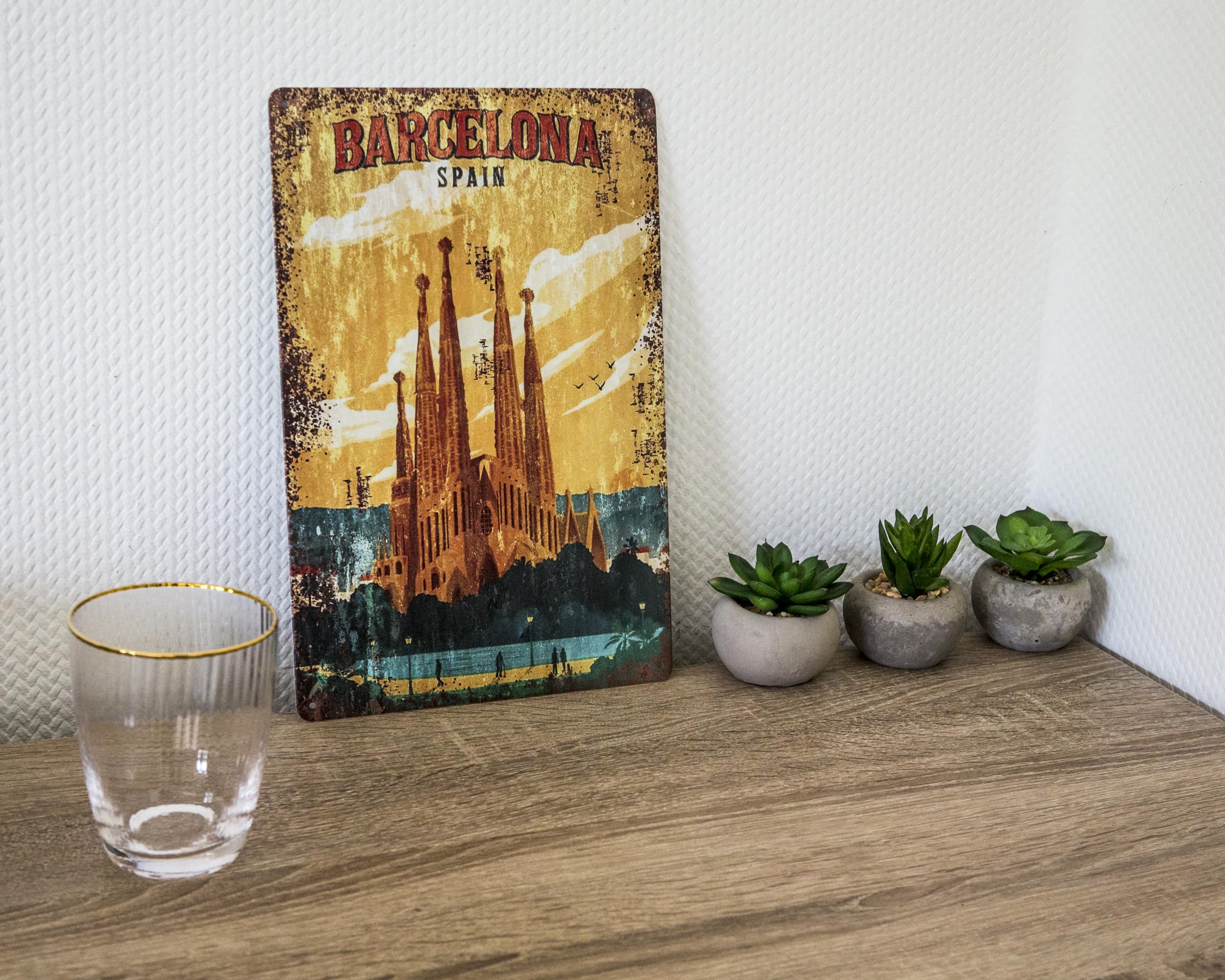 Targa In Metallo Decorativa Barcellona Spagna, 30,5 X 20,3 Cm, Stile Vintage, Con Fori Per Appendere, Regalo Originale