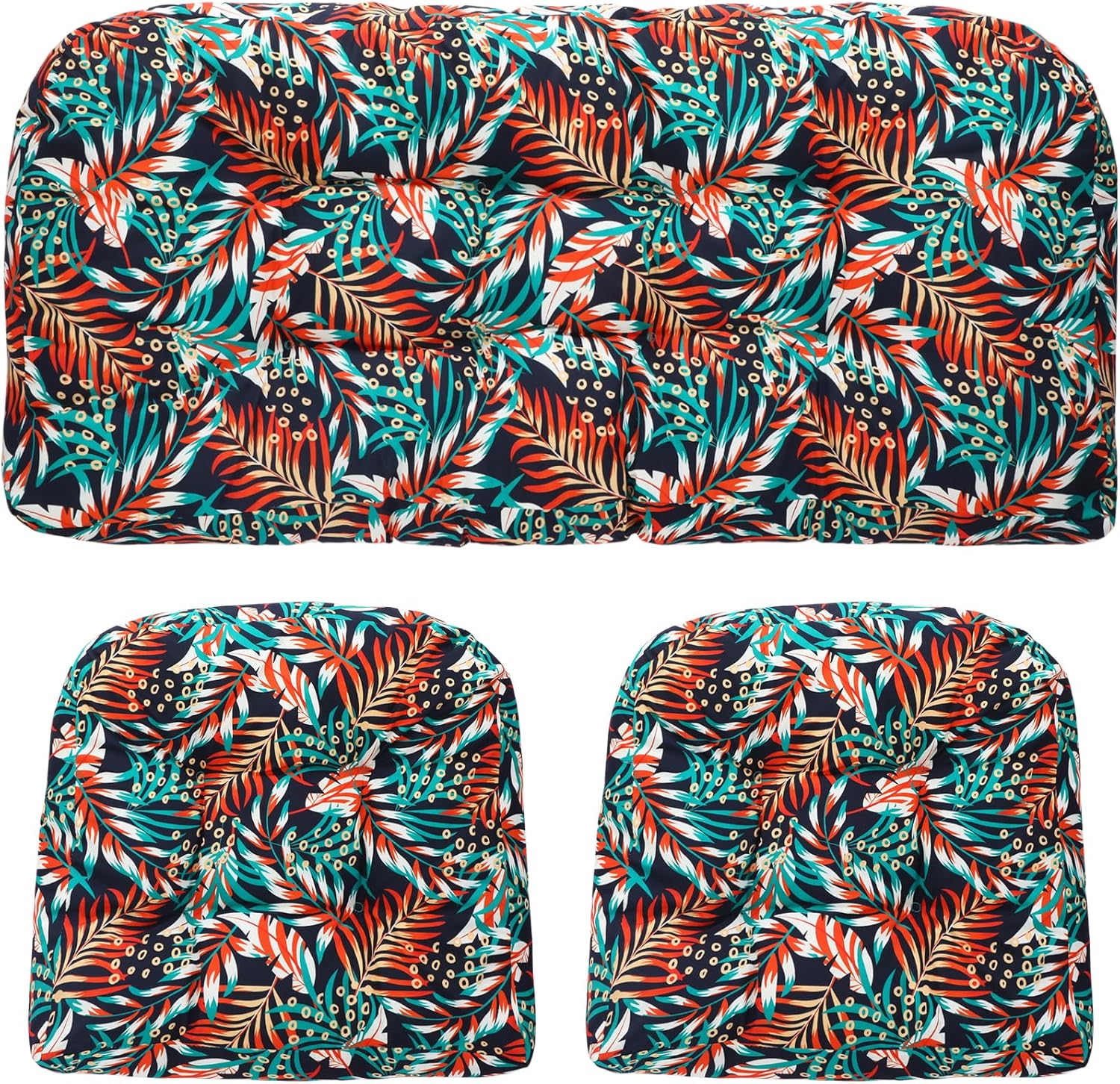 3 Pcs Wicker Chair Outdoor Cushion for Furniture, 1 Loveseat Seat and 2 U-Shape Cushion for Patio Furniture (Palm Leaves)