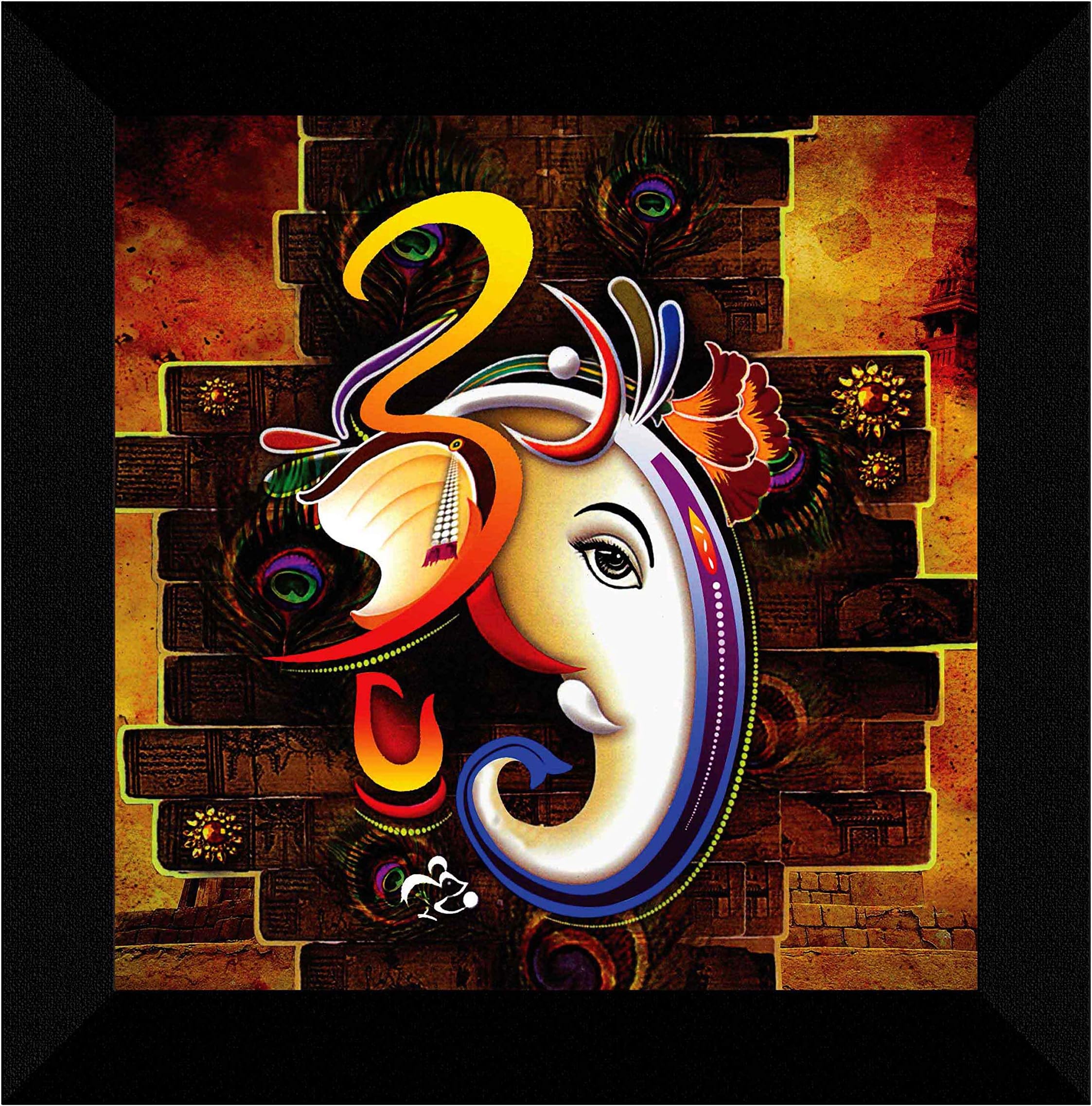 SAF Ganesha UV Coated Home Decorative Gift Item Frame Painting 12 inch X 12 inch SANFO89(Multicolor)