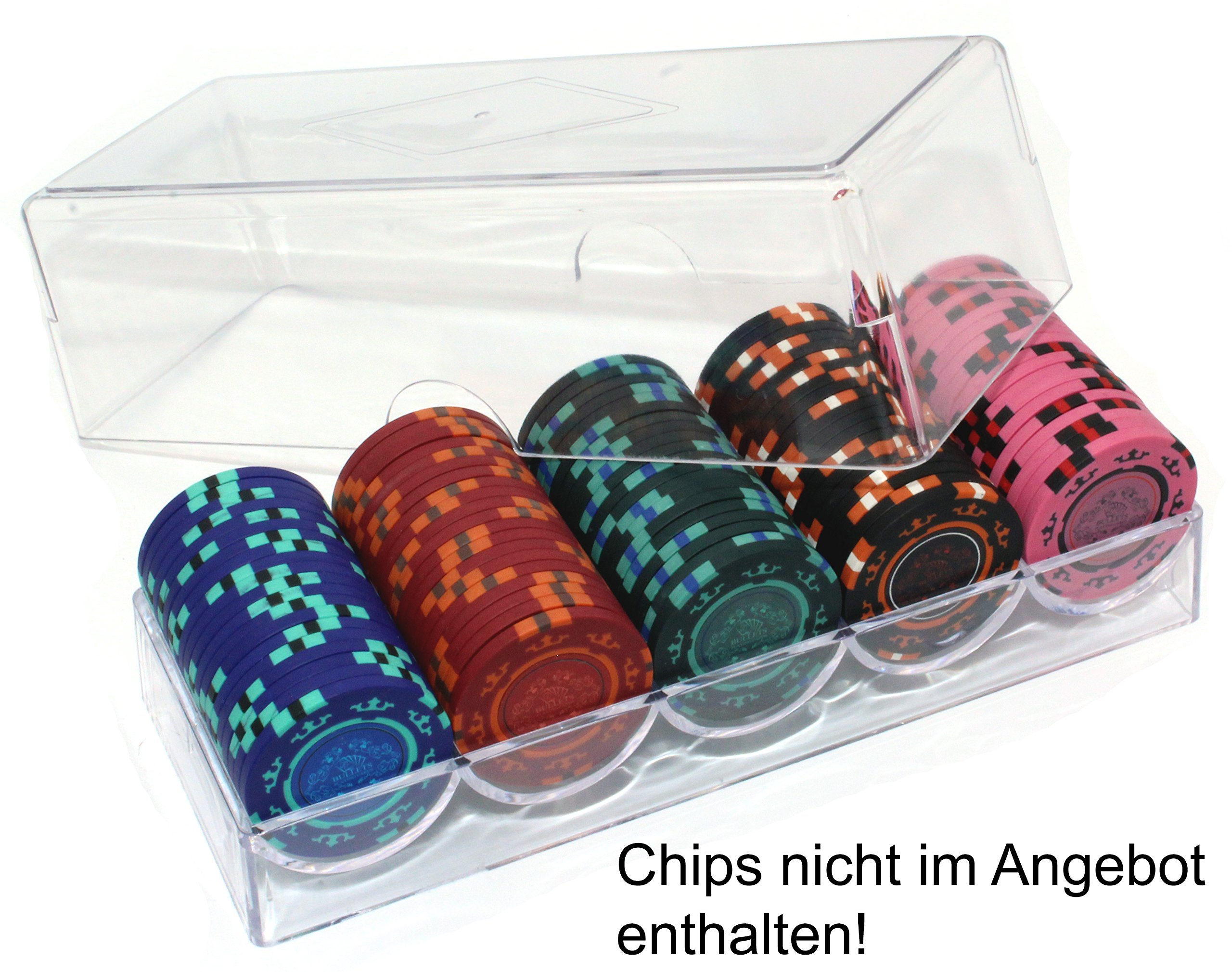 Bullets Playing Cards, Poker Chip Tray zestaw na 500 żetonów do pokera, 5 tac z pokrywkami po 100 żetonów, stojak na chipy / taca, przezroczysta, akryl
