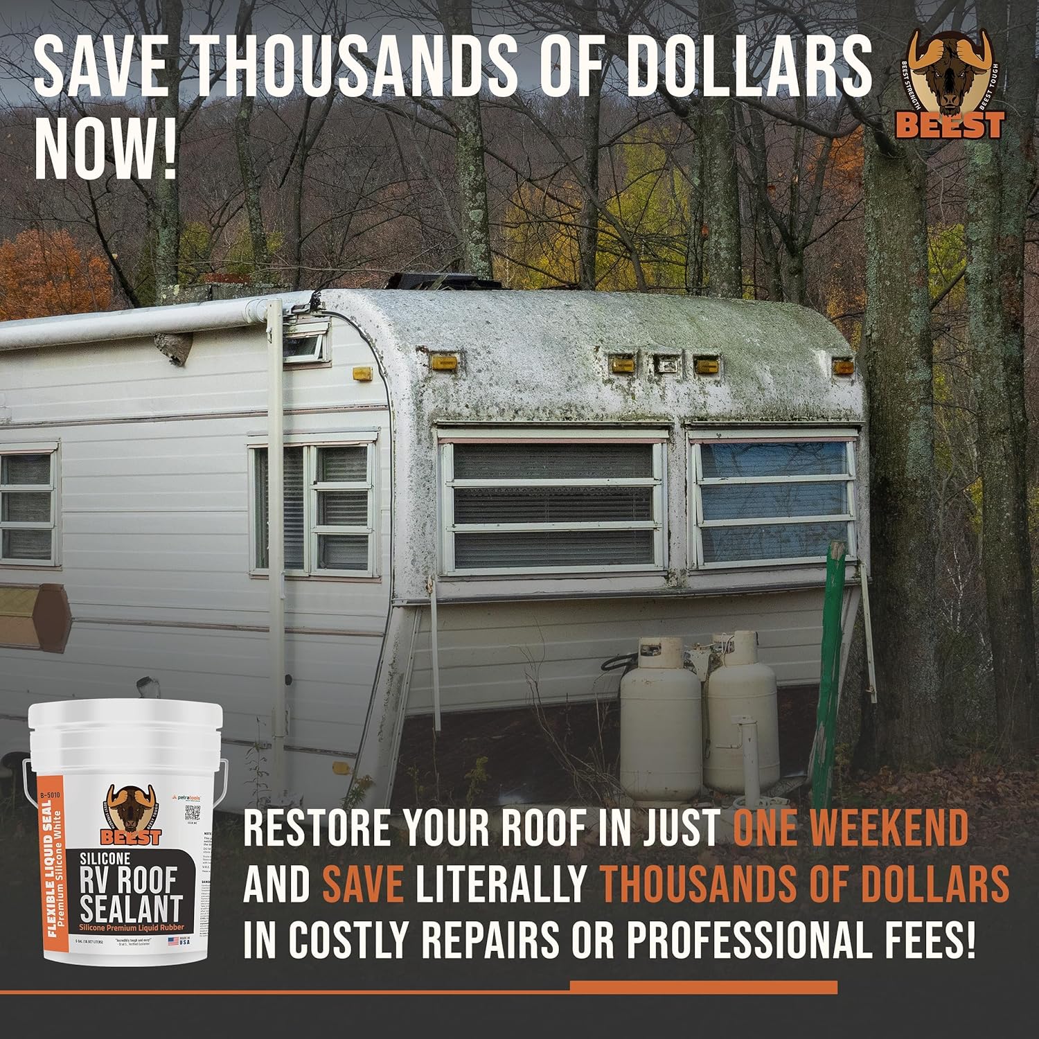 BEEST RV Roof Sealant White (Silicone Liquid Rubber Coating) - RV Roof Coating 5 Gal & BEEST Multi-Purpose Primer - Concrete Primer, RV Roof Primer, EPDM Primer 1 Gal