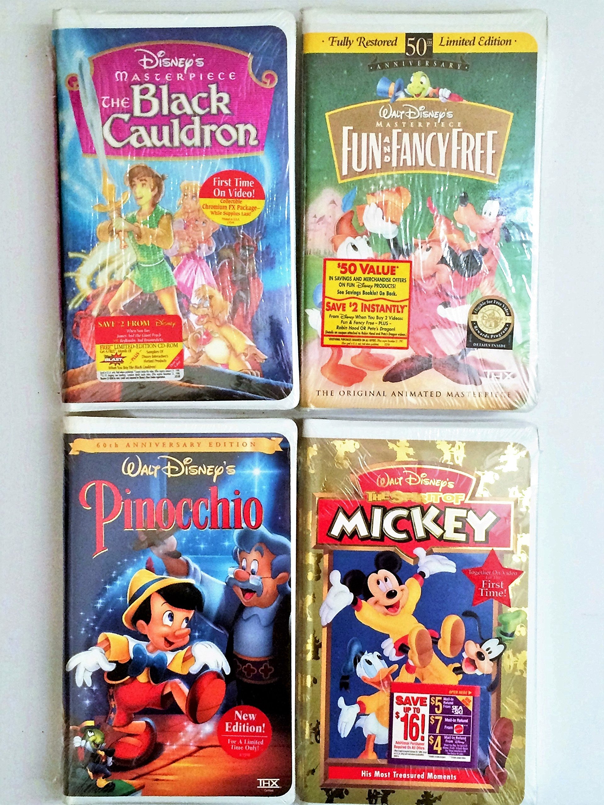 Disney Classics, Set of 4 Vhs: The Black Cauldron, Fun and Fancy Free, the Spirit of Mickey & Pinocchio [VHS]