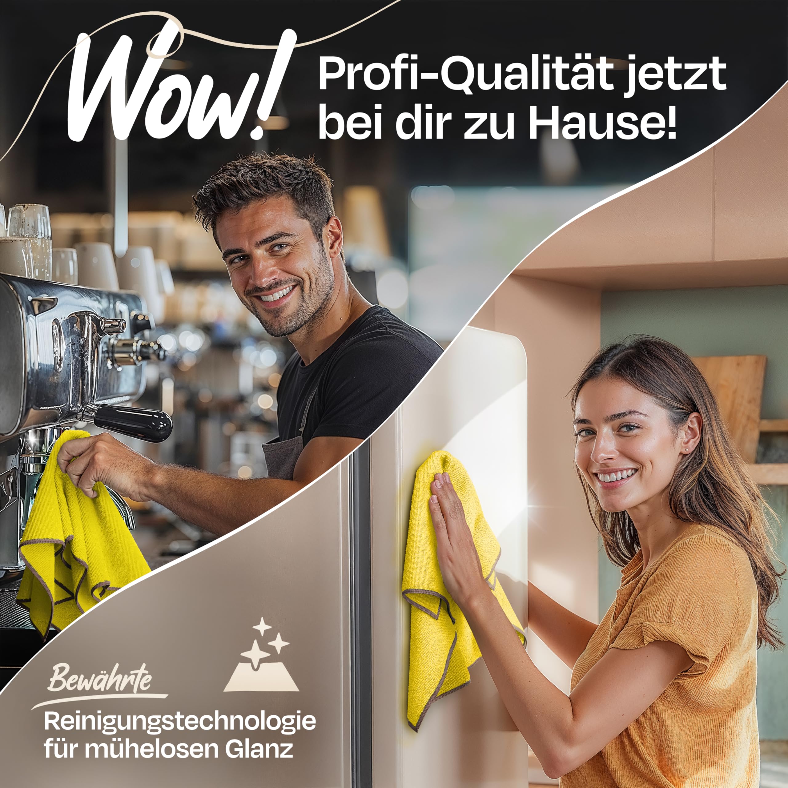 Mikrofasertücher für Küche, Bad, Haushalt und Auto - Reinigungstücher, Putzlappen, Wischtücher aus recyceltem Plastik 50er Set - 40x40cm - Gelb/Grau
