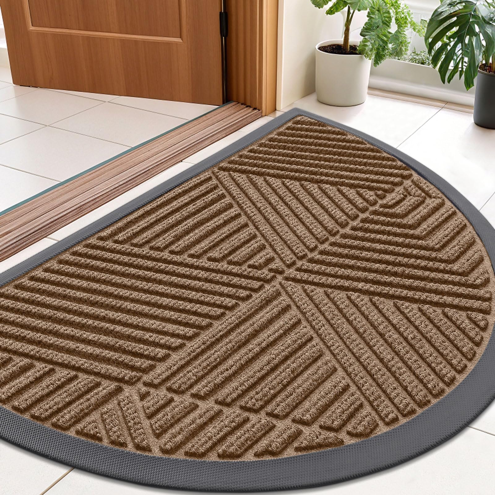 Smiry Half Circle Front Door Mat Outside Entrance, Rubber Doormat, 35x23