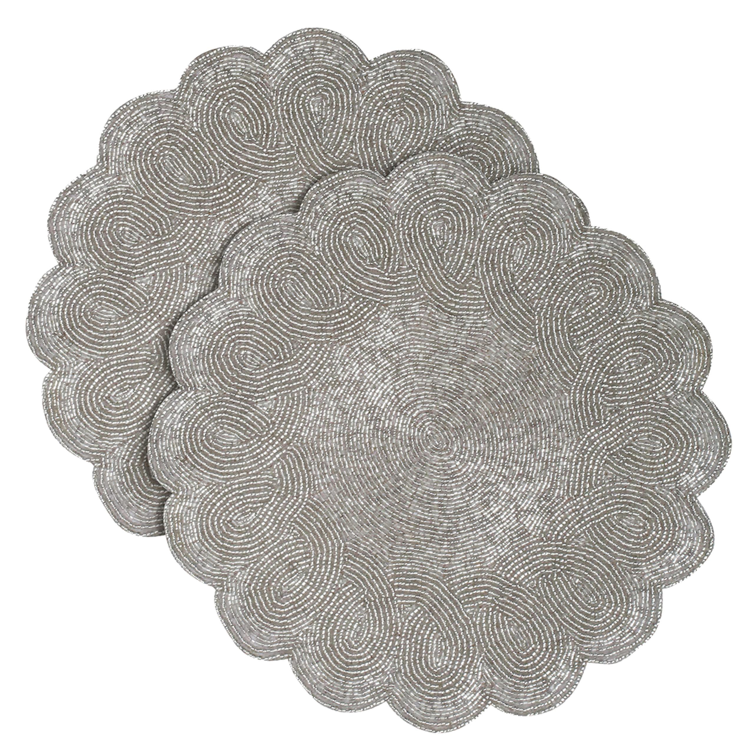 Sets de Table Ronds festonnés à la Main - Argent - 33 cm - Fabriqués à la Main