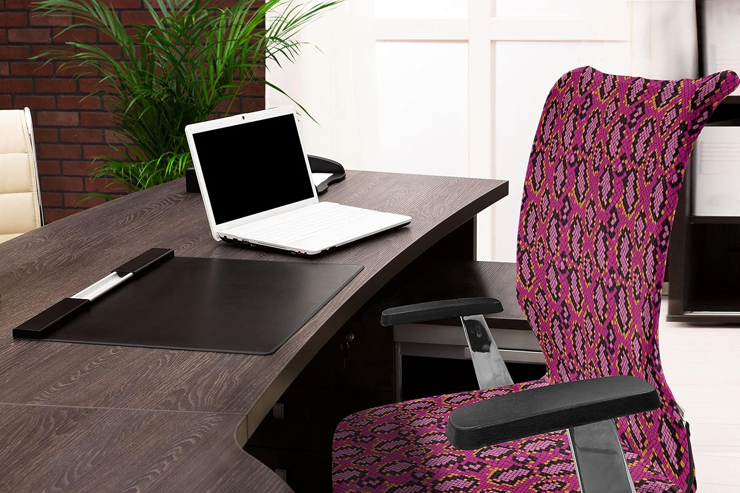 Ambesonne Snakeskin Print Office Chair Cover, Fashion Wild Reptile Repetitive Girly Tones, Stretchable Decorative Universal Size High Back Printed Slipcover, Magenta Multicolor
