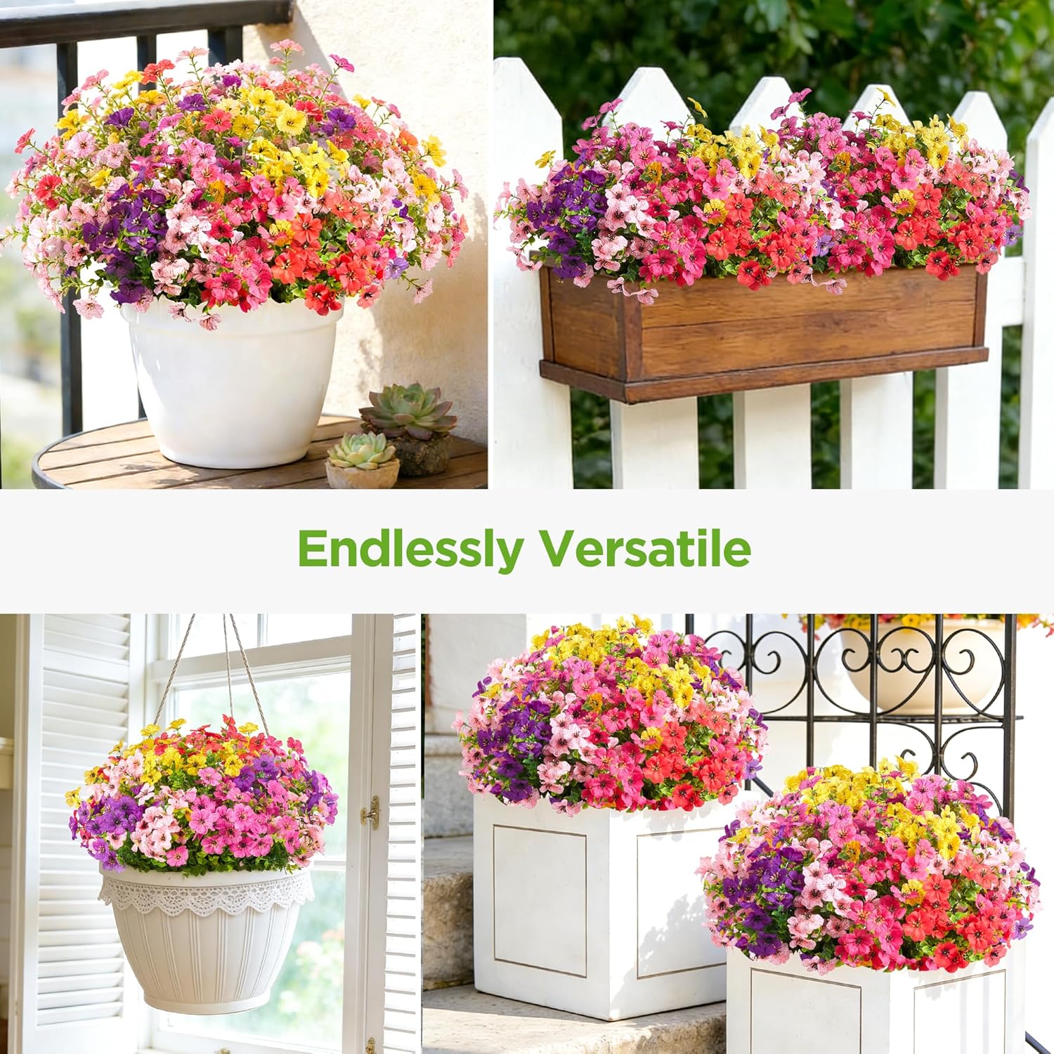 InnoGear Artificial Flowers for Outdoors, 24 Bundles UV Resistant Fake Silk Flowers for Outside Faux Spring Summer Decor Flower for Outdoor Indoor Garden Home Decoration Porch Patio (Mixed 4 Colors)