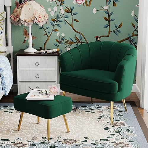 Miniatura 8 de Sillas decorativas de terciopelo con otomana para sala de estar, dormitorio, oficina, ocio, tapizadas, sofá individual, silla con brazo, cómoda