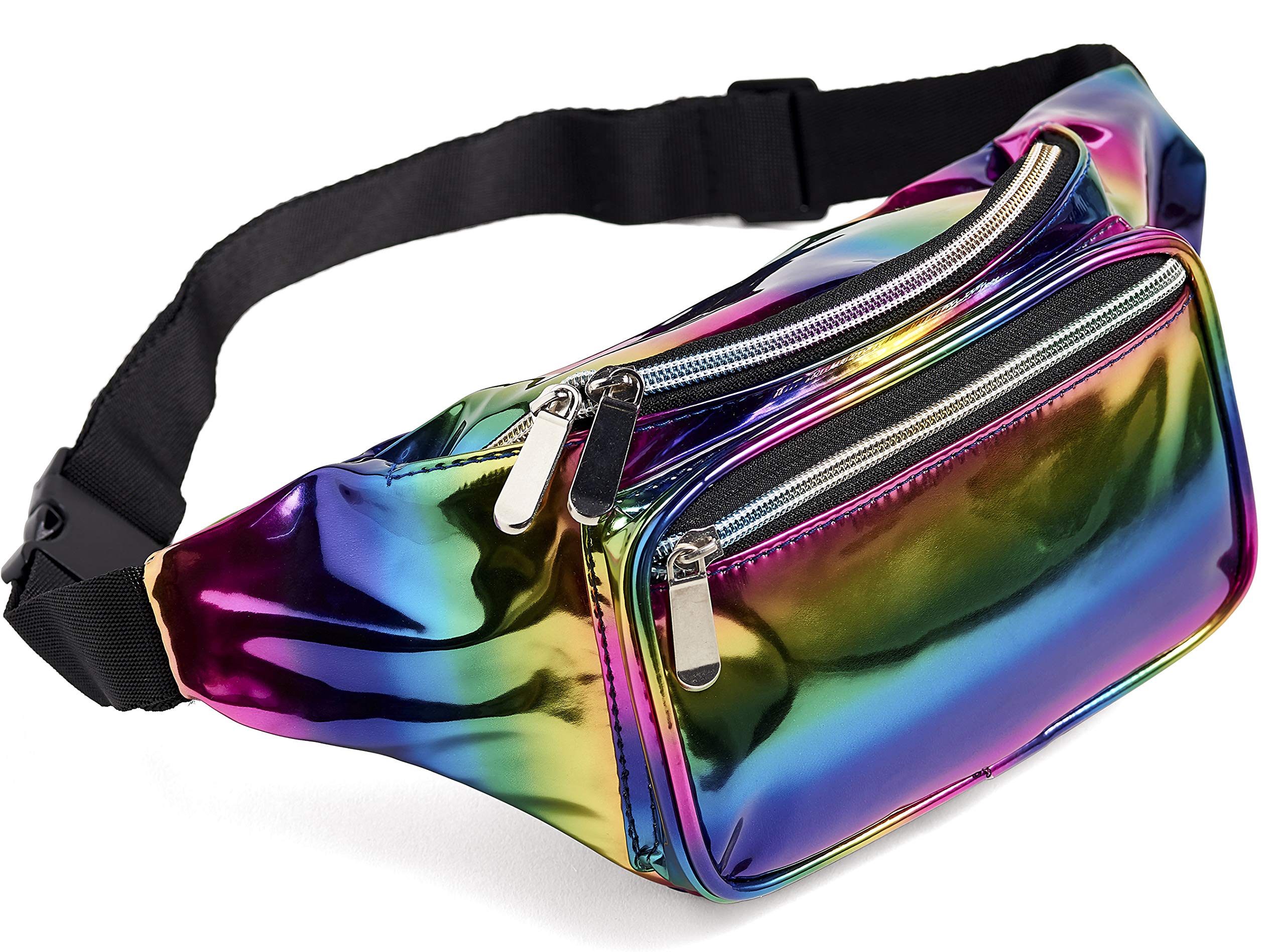 Rainbow Fanny Pack for Women Girls 80s Holographic Rave Festival Party Waist Belt Bags