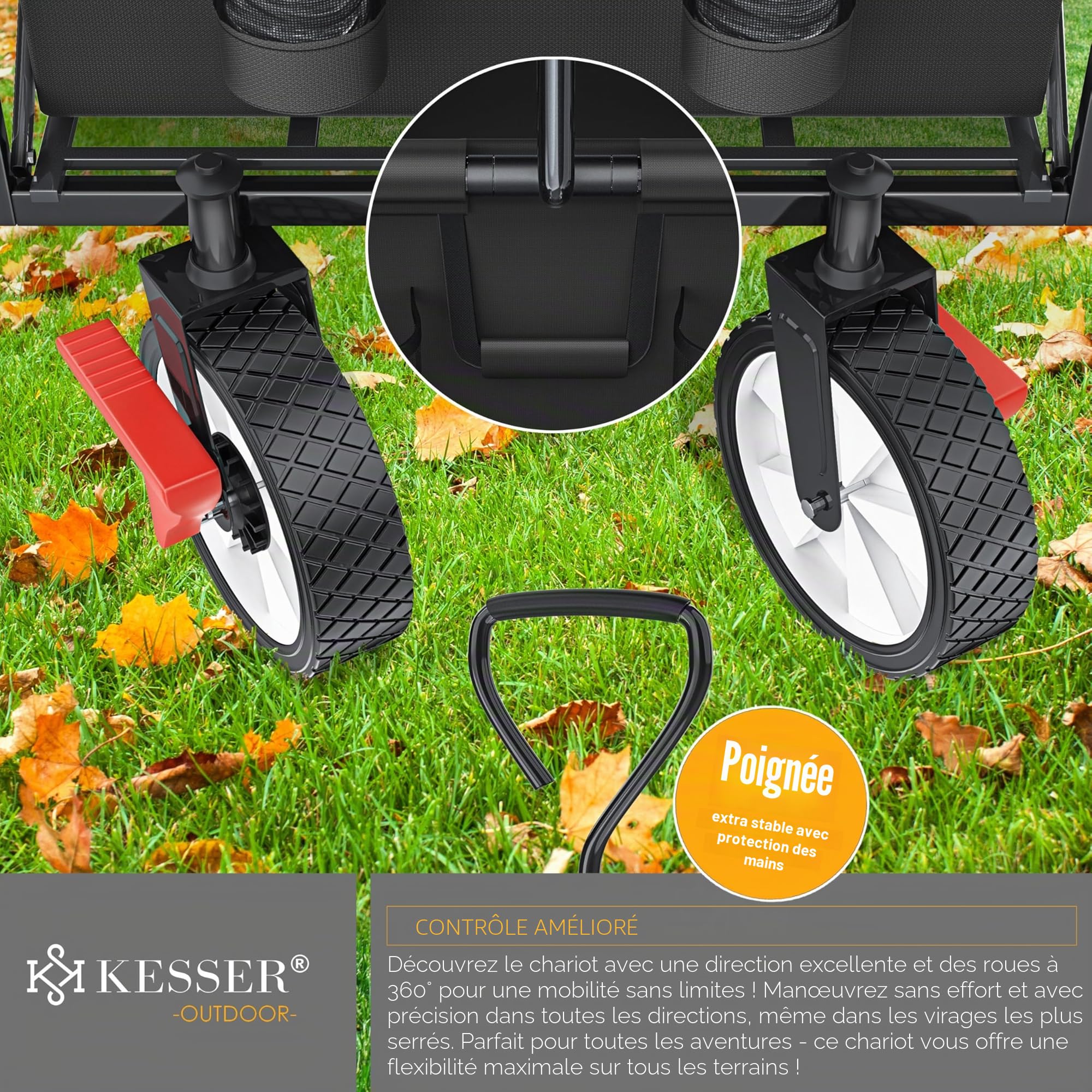 KESSER® Chariot de Transport Pliable avec Toit, Charrette à Bras, Chariot à Roulettes, 2 Poches Mesh