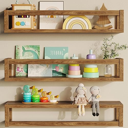 TidyCorner Floating Shelves for Wall, Nursery Book Shelves 4.72 inches Wide Set of 3, Wall Mounted Bookshelf for Kids Room Decor, Floating Shelves for Kitchen Spice Rack(Walnut Brown)