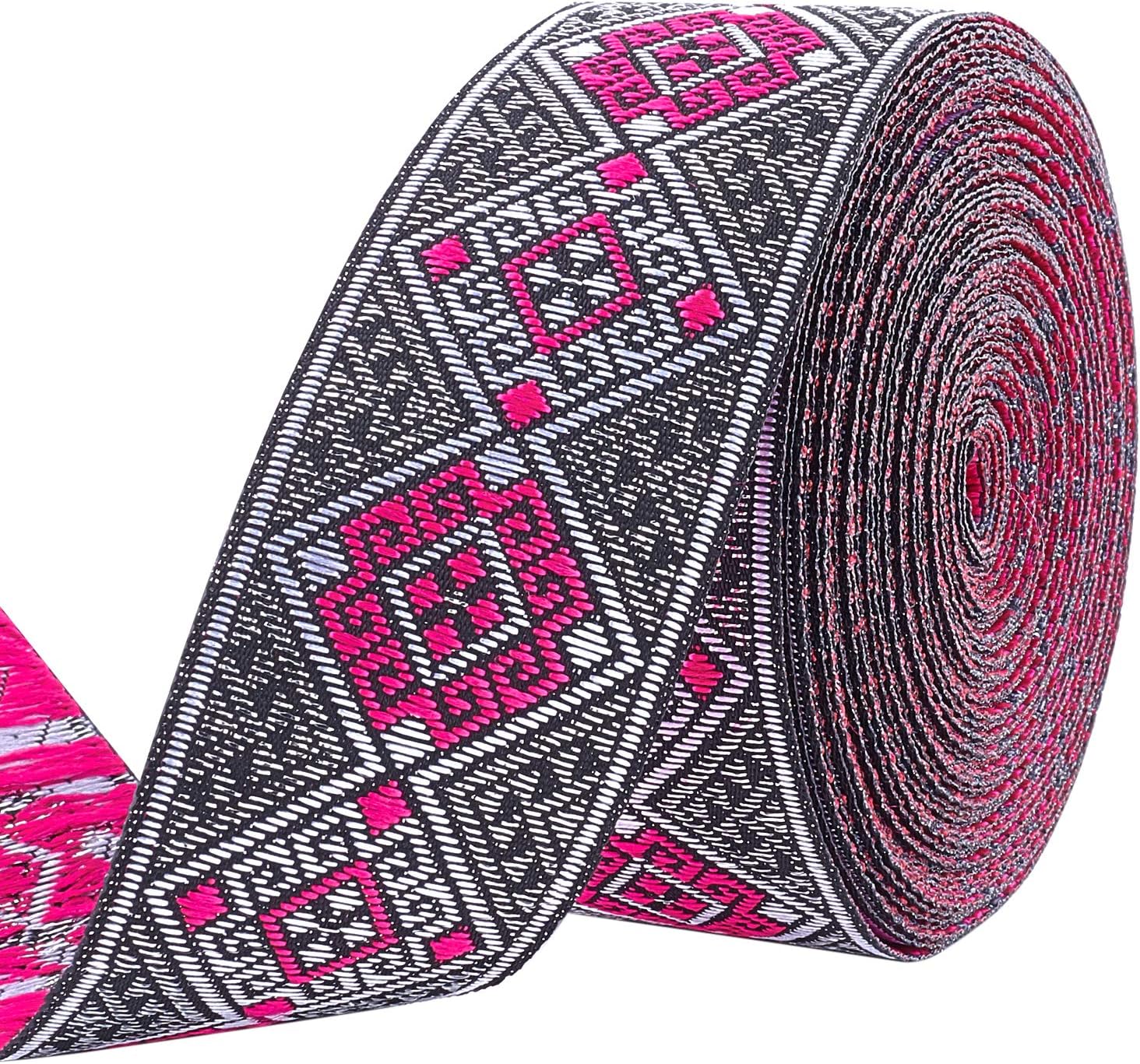 PH PandaHall 7 Yard Boho Jacquard Ribbon, 1 1/4 Inch Ethnic Emobridered Woven Ribbon Geometric Fabric Trim Fringe Vintage Persian Tape for Ramadan Clothing Bag Embellishment Decorations