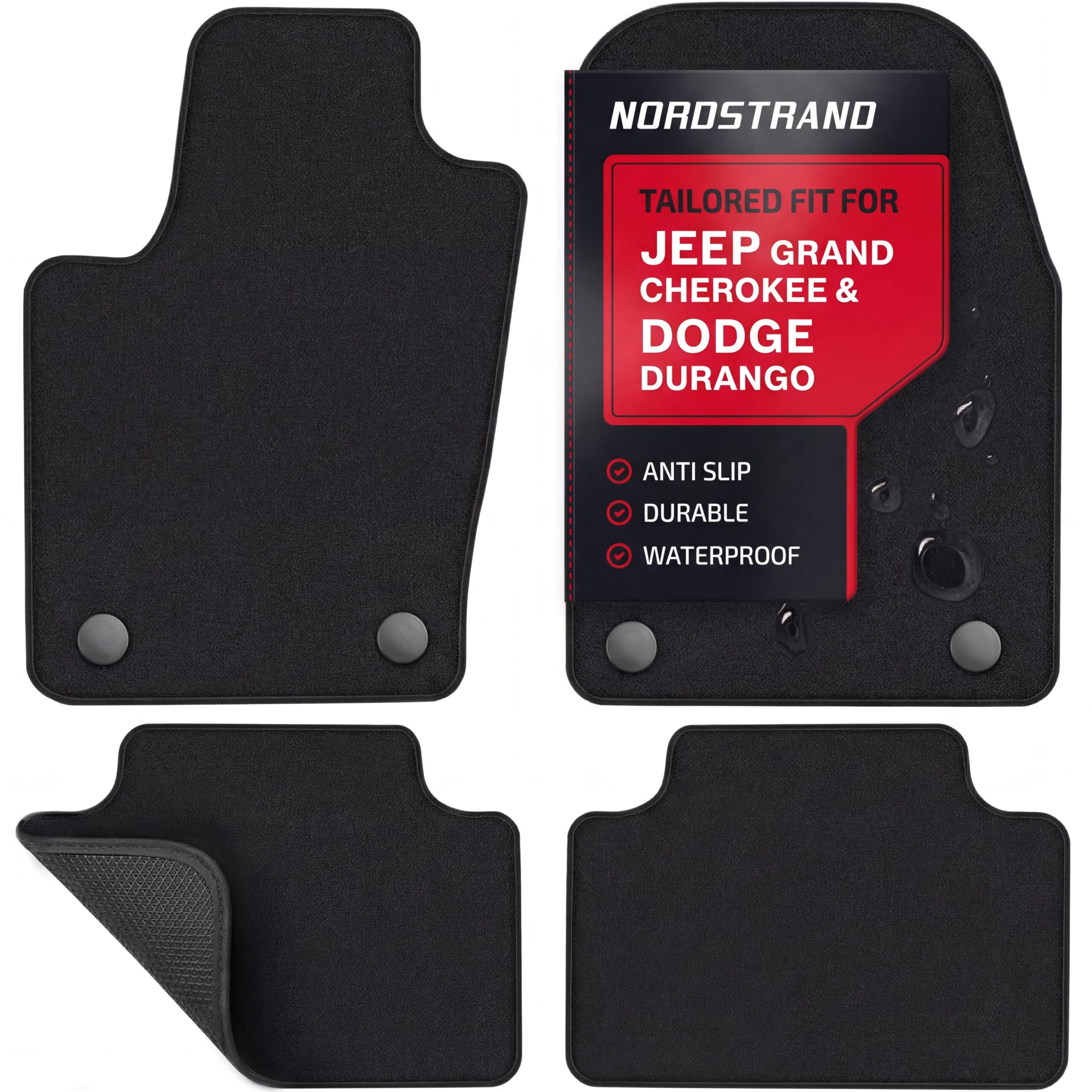 all weather floor mats for jeep grand cherokee 2011-2021 (not l) & dodge durango 2016 2017 2018 2019 2020 2021 - custom fit - 1st and 2nd rows set - anti-slip backing - 30oz carpet mat