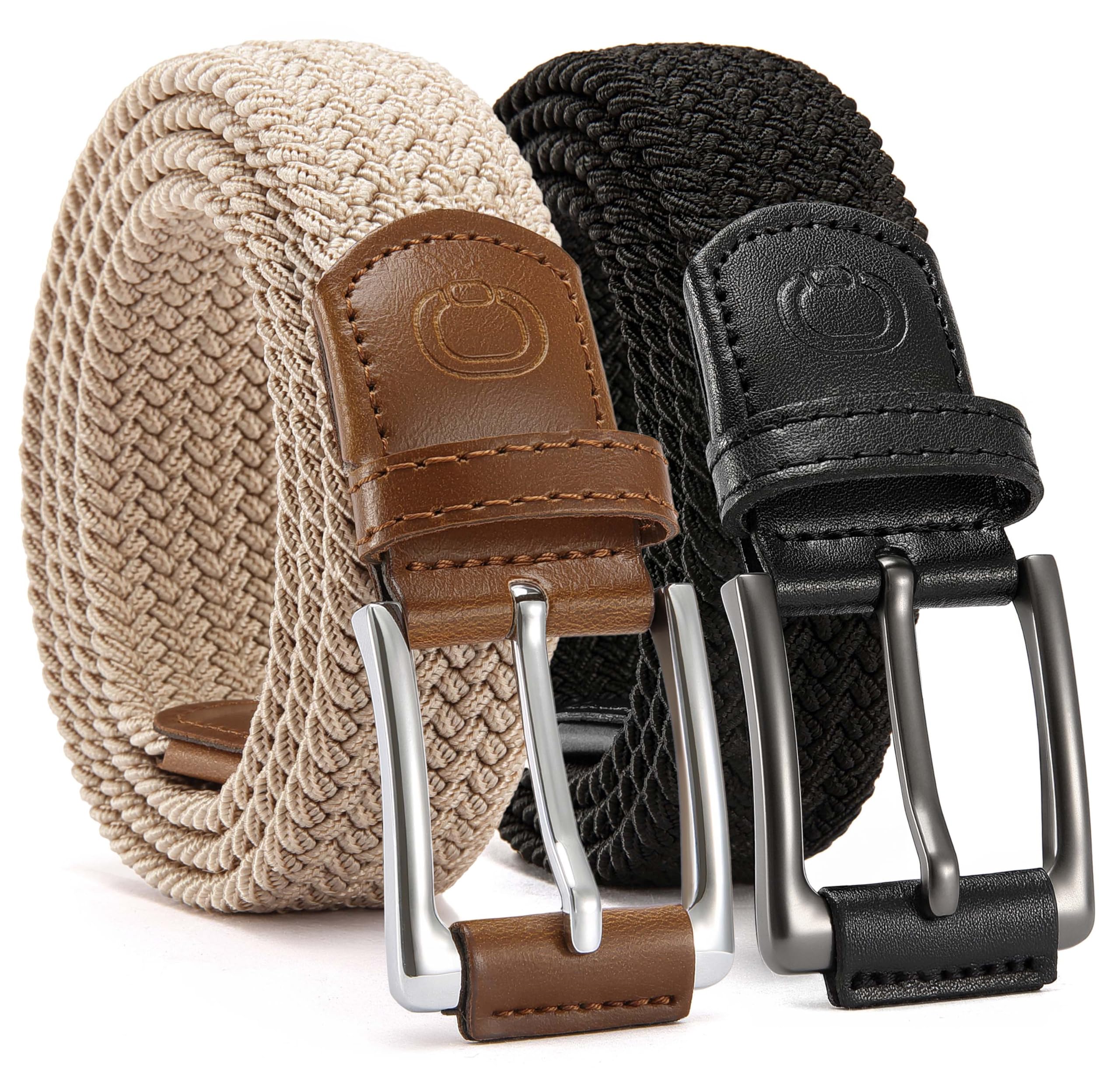 CHAOREN Stretch Belt Men 2 Pack - 1 3 8 Braided Golf Belts For Men - Casual Elastic