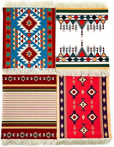 Alfombras para tazas, posavasos de alfombra, posavasos de bebidas, alfombra oriental absorbente, decoración y regalo, 4 piezas (suroeste)