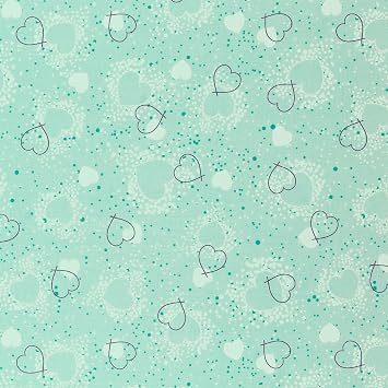 Mook Fabrics Hearts Adored Cotton Fabric, Green Cut by The Yard