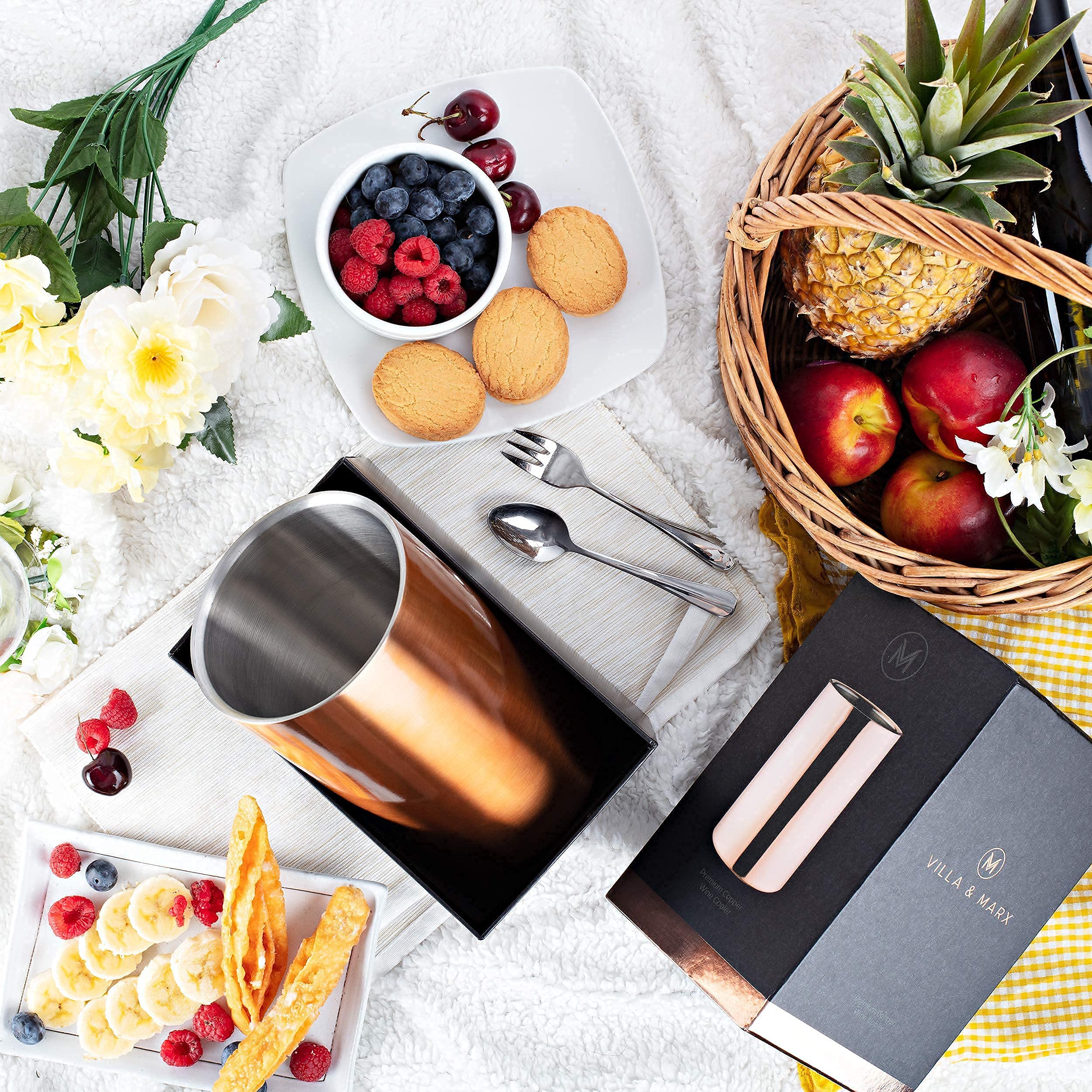 Villa & Marx Refrigeratore per Bottiglie Vino - Raffredda in Acciaio Inox - Glacette Champagne e Spumante Refrigerante - Rinfresca e Secchiello per Ghiaccio da Tavolo (Rame)