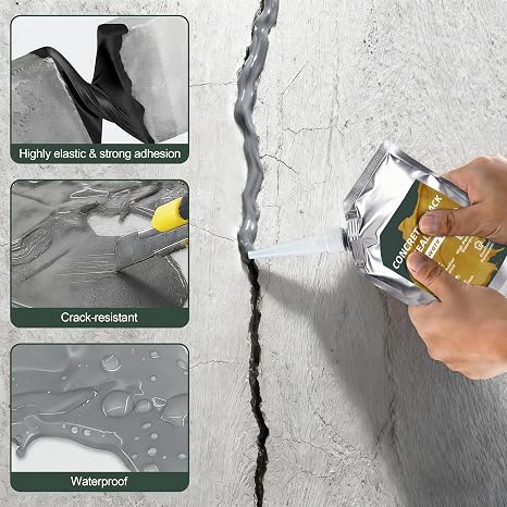 Oriflame Concrete Crack Filler: Self-Leveling Cement Crack Filler - High Elasticity & Weather-Resistant Waterproof Repair Sealant for Driveway/Walkway/Patio/Joint/Outdoor/Indoor - Grey (500ML 2 PCS)