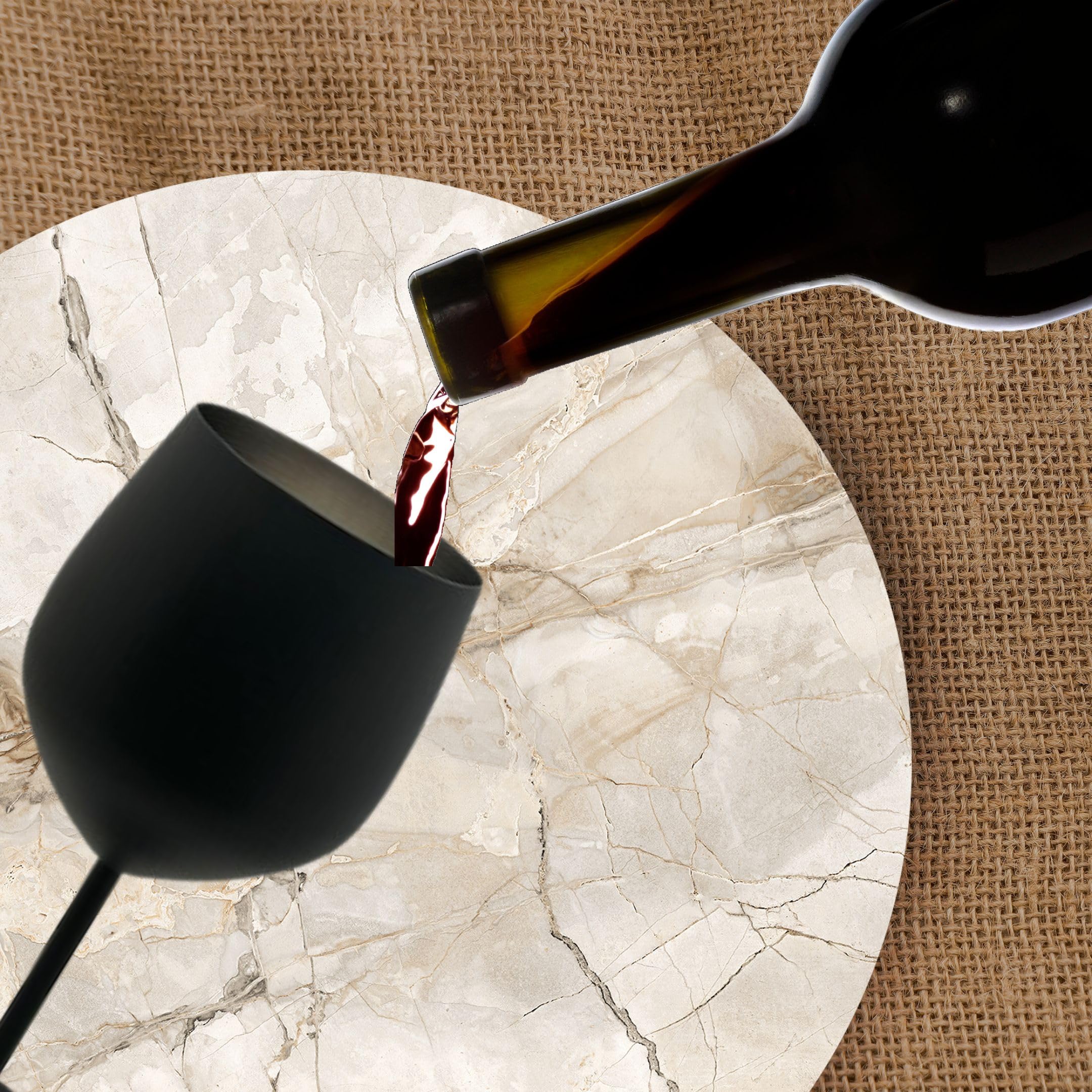 K&K Home Copas de vino negro mate irrompibles de acero inoxidable negro – 18 onzas – Juego de 2 copas de vino de metal de colores, perfectas para exteriores, bodas y fiestas