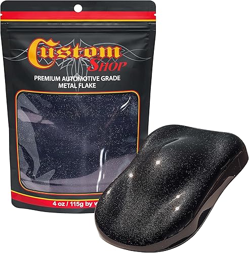 Custom Shop - Negro azabache - 4 onzas de microescamas de metal de 0.004 pulgadas, tamaño de 100 micrones - Alta calidad automotriz resistente a