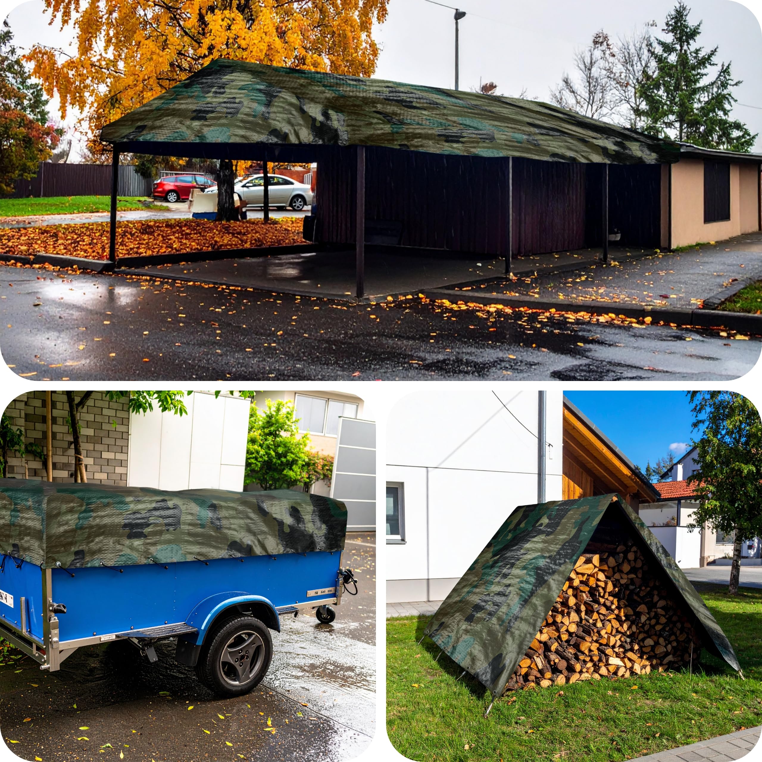 Garronda Lona Impermeable con Ojales – 5x10 m 100 g/m² – Lona PP Impermeable – Resistente a los Rayos UV, antimoho – Funda Coche, Madera, Piscina – GD-0162, Camuflaje