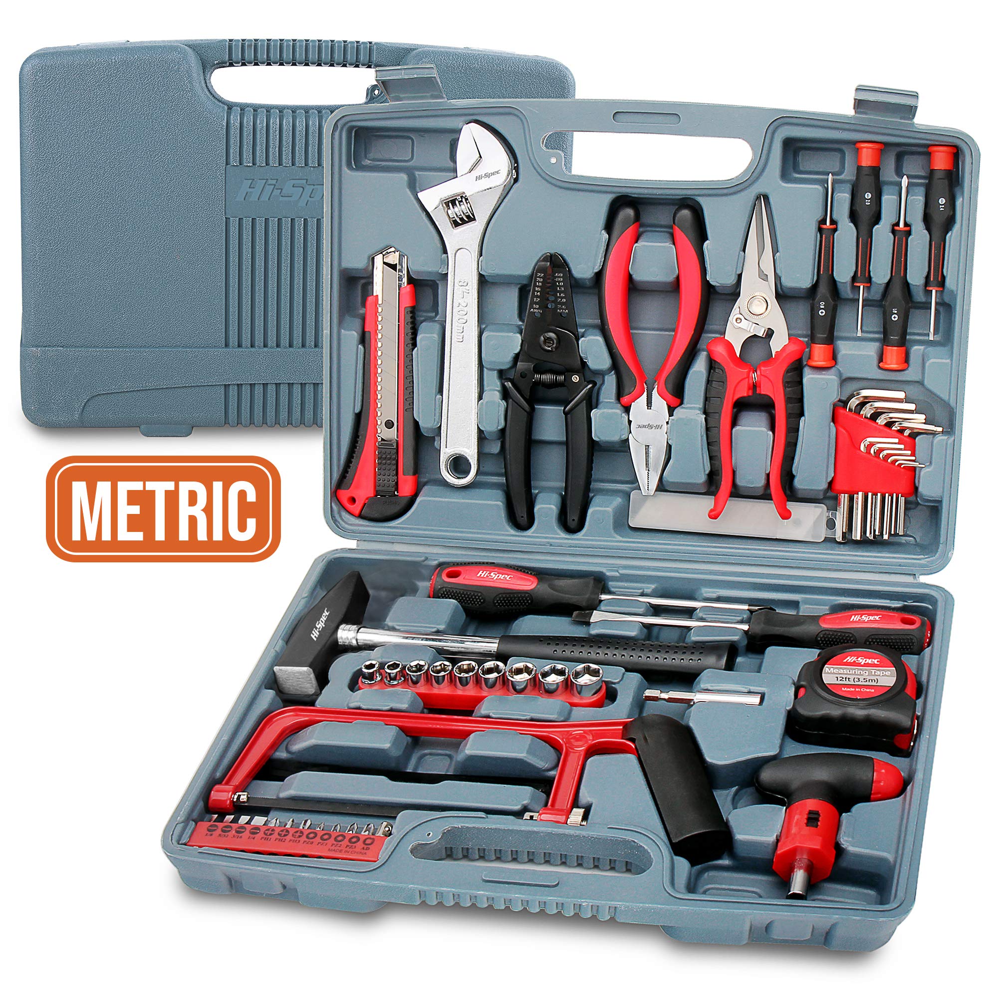 Apollo Precision Tools Set for Home and Garage 53 Piece Set Including Saw, Sockets, A Wire Stripping Pliers and Wire Cutter – In a storage box
