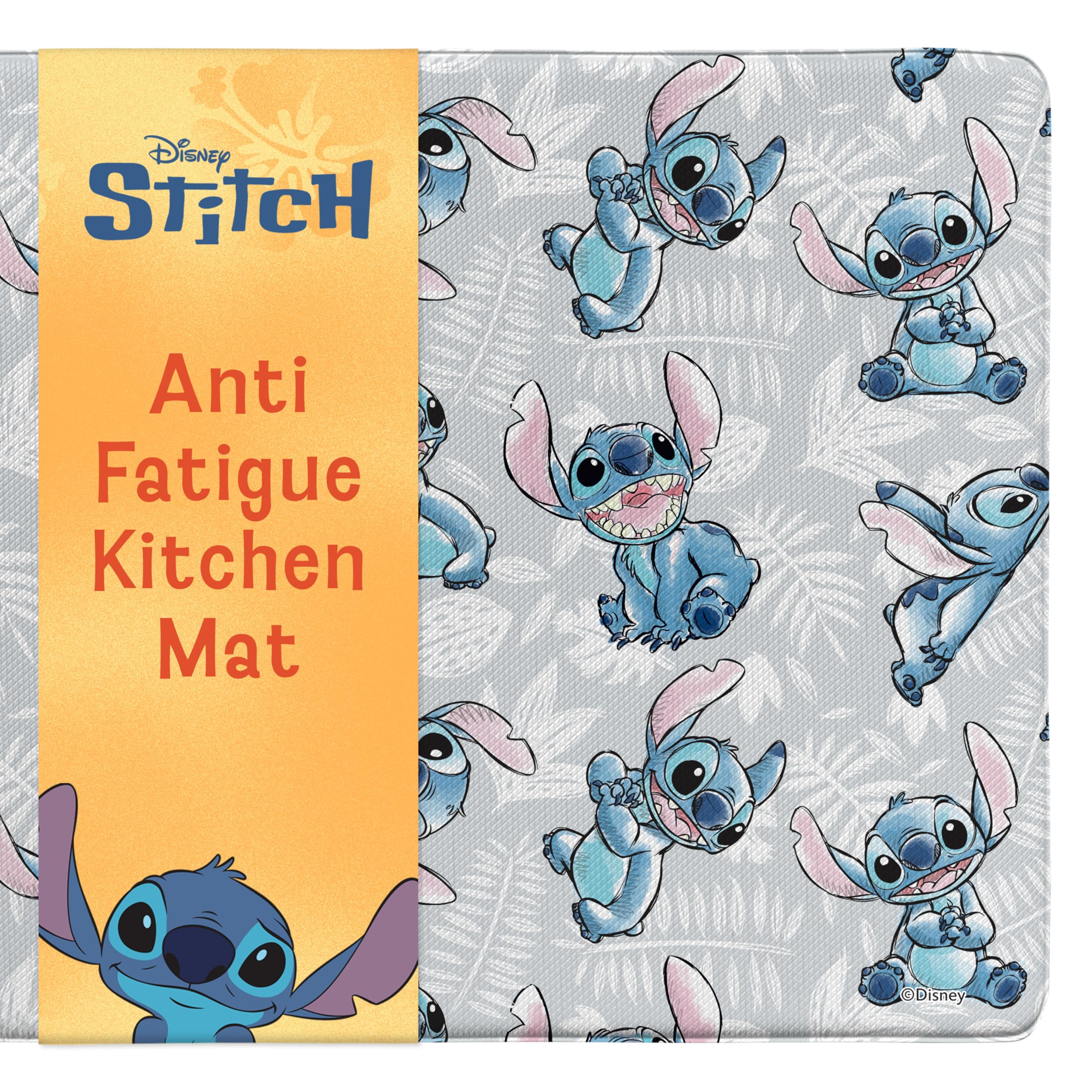 Disney Stitch Anti-Fatigue Kitchen Mats for Floor, 17x47, Non-Slip