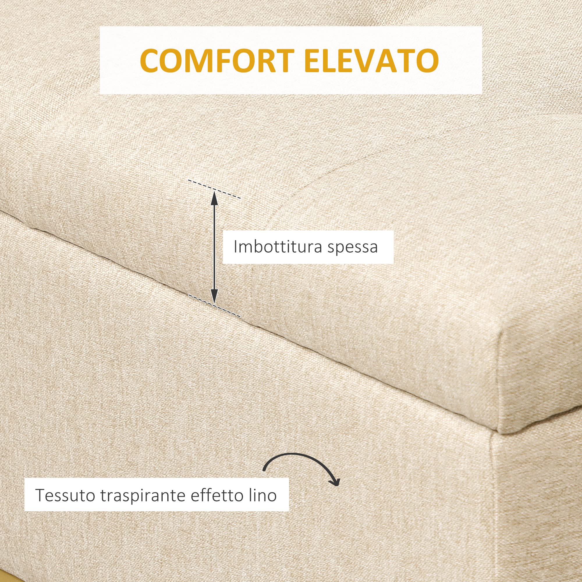 HOMCOM Panca Contenitore Rettangolare con Seduta Imbottita e Gambe in Acciaio, Pouf Poggiapiedi in Tessuto Effetto Lino per Camera da Letto e Soggiorno, 110x44x49 cm, Beige