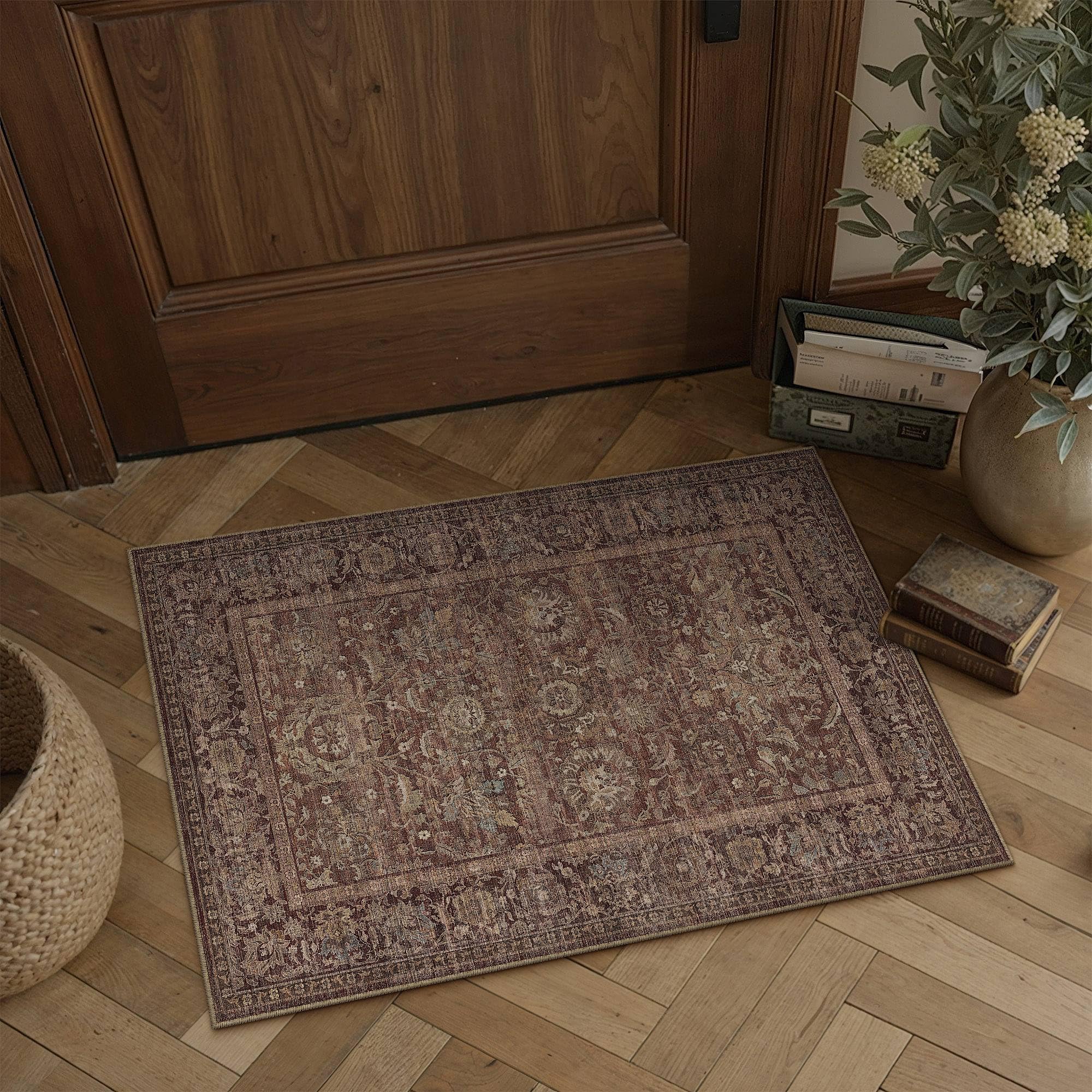 HUGEAR Area Rugs 9x12 Rust Red Washable Rug for Living Room Bedroom Large Neutral Vintage Rug Carpet Distressed Soft Durable Non Slip No Shedding for Indoor Dining Nursery Farmhouse