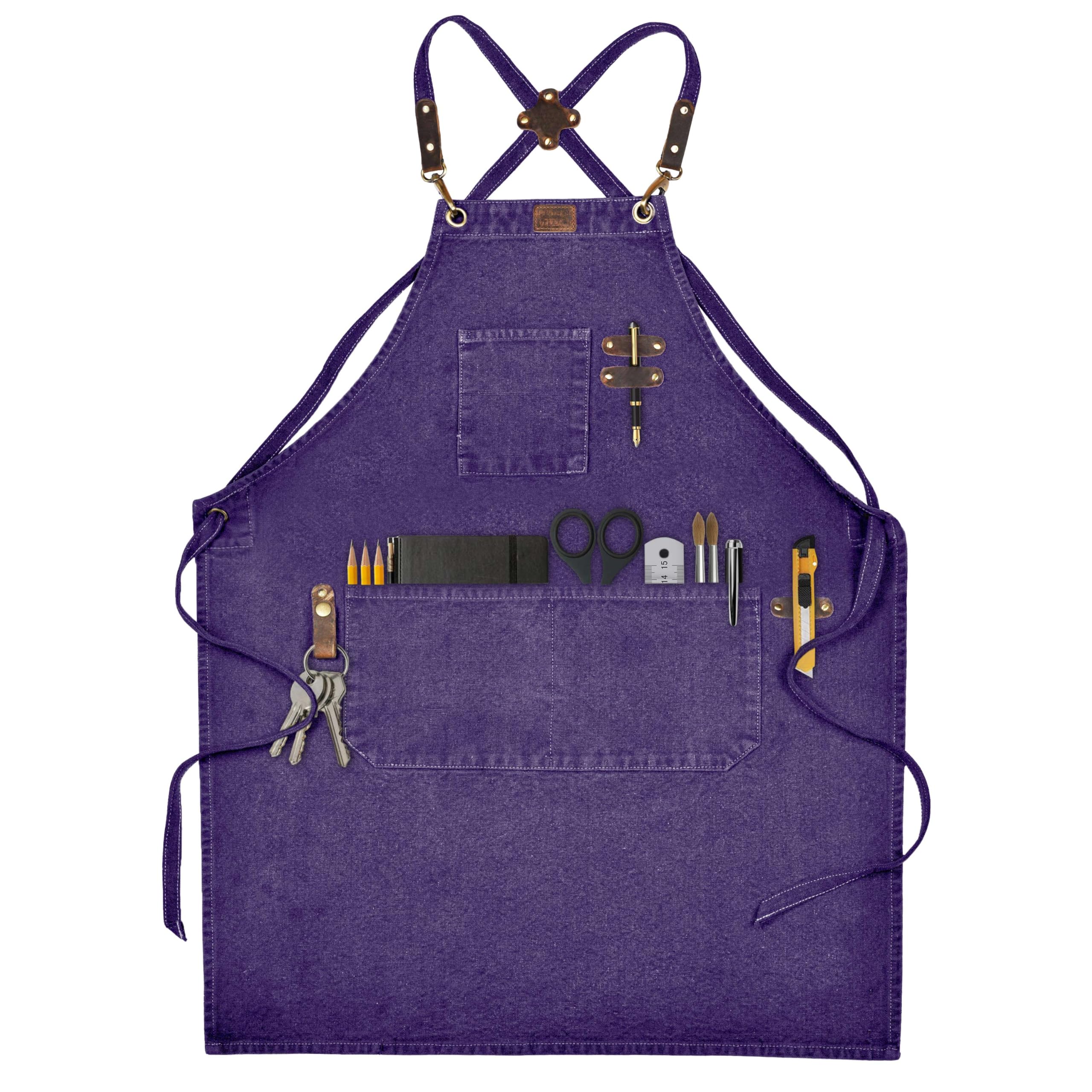 LEATHER VILLAGE Chef Aprons for Men Women with Large Pockets, Cotton Canvas Cross Back Adjustable Work Apron, Size M to XXL