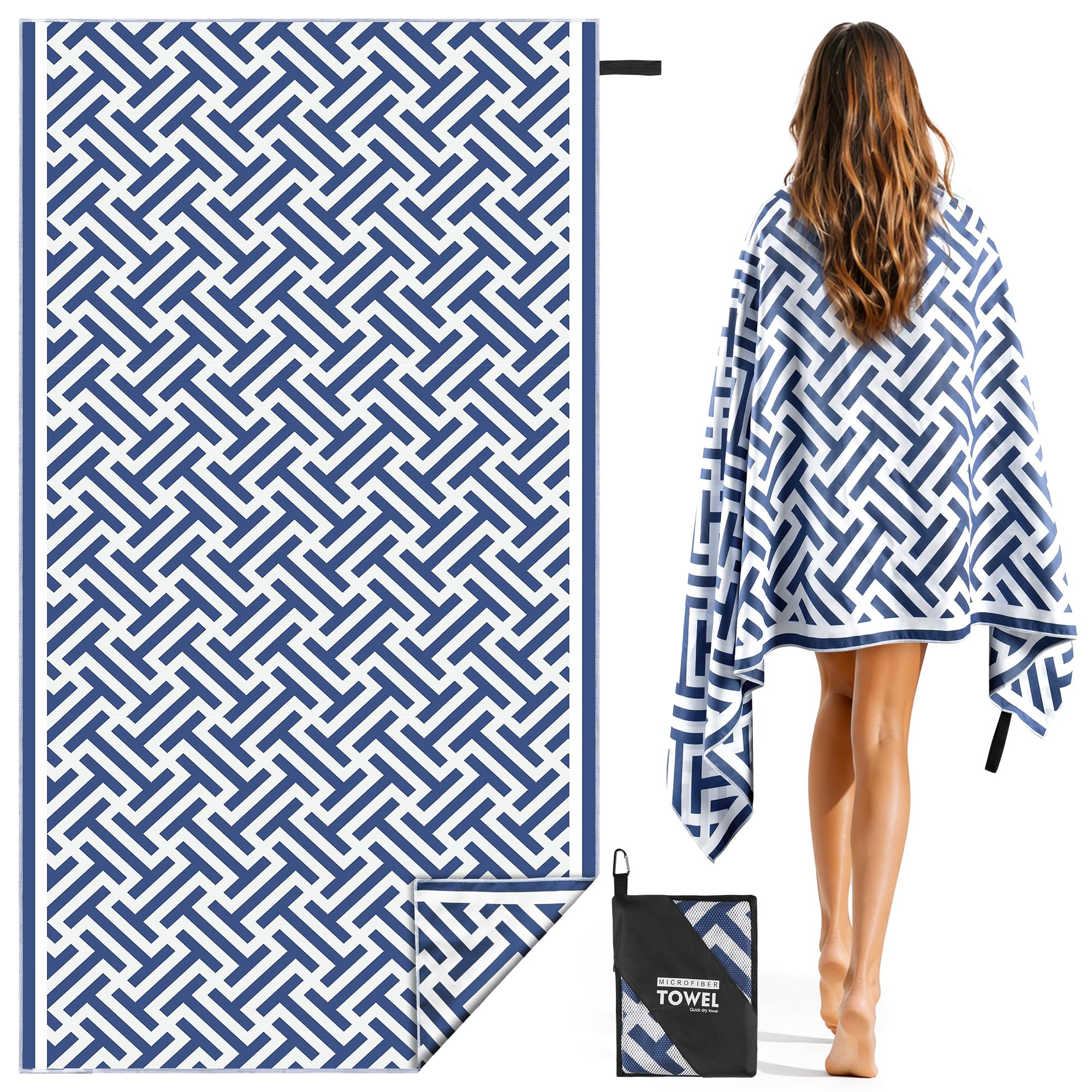 Toalla Playa XXL 90×180 cm Microfibra Secado Rápido Sin Arena Manta Playa Mujer Azul