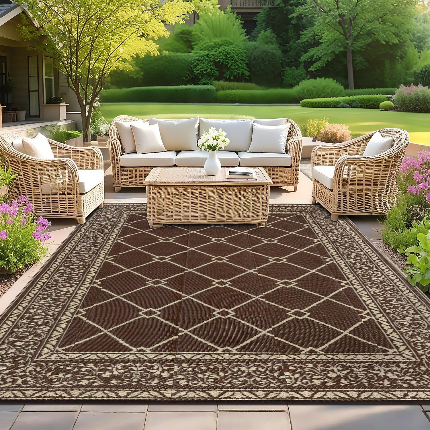 SHACOS Outdoor Rug for Patios Waterproof 240x300 cm Reversible Garden Rug Patio Rugs UV Resistant Foldable Outdoor Carpet Mat Plastic Straw Rugs for Balcony Decking Camping Beach, Grey — view 39