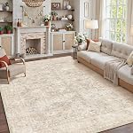 6x9 Zone lavable Rug pour salon Chambre Beige Neutre Vintage Tapis Low Pile Soft Thin Tapis Salon Détresse Non-dérapable Aspirateur Grand étage Rug Pour salle à manger Intérieur