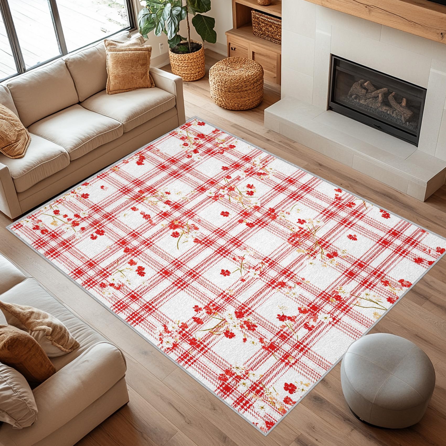 Tapis à carreaux rouge et blanc fin lavable pour en finir avec la saleté