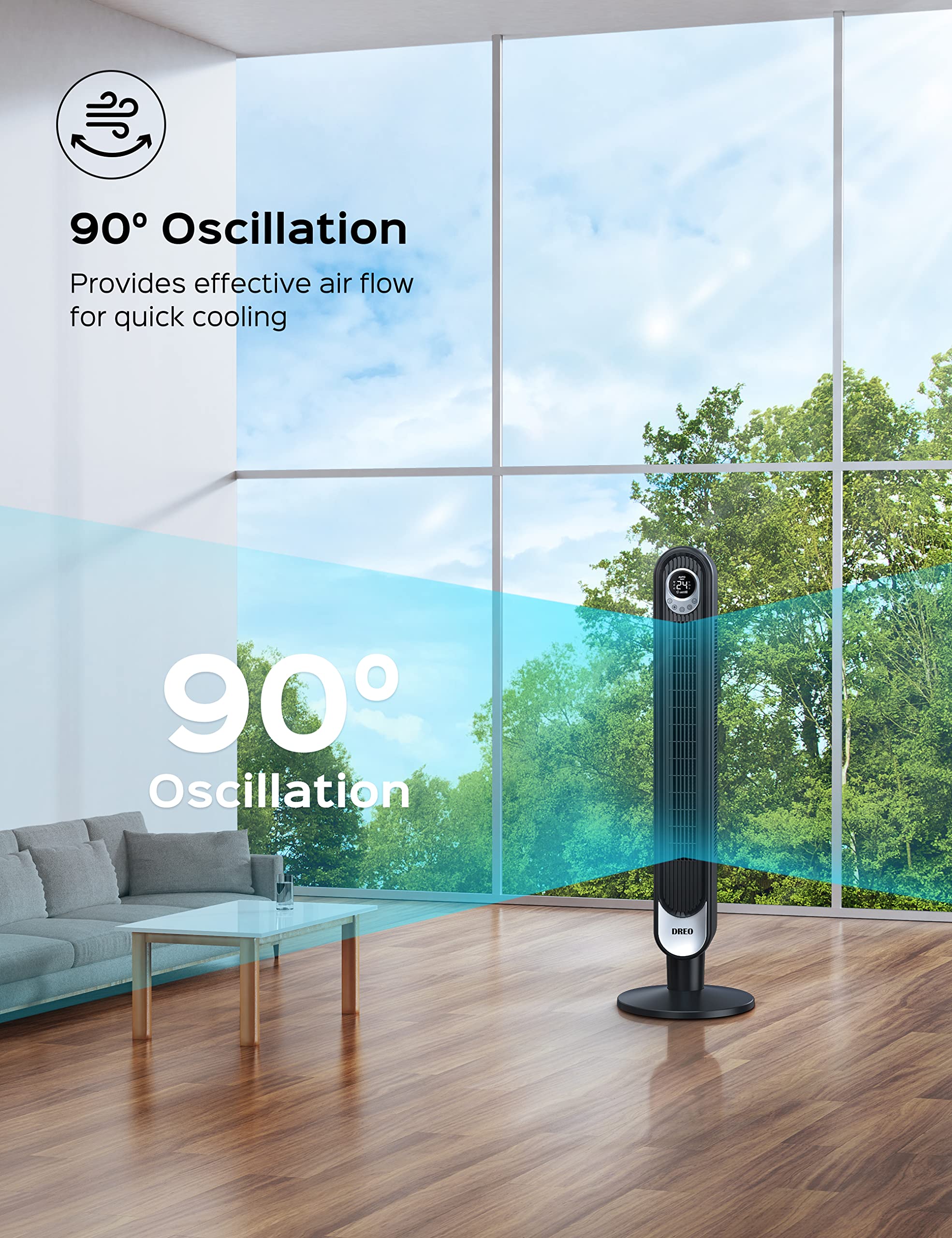 Dreo Tower Fan with Remote Control, 106 cm, Oscillating 90° Powerful Fan, 6  Speeds, Quiet Bladeless Cooling, 3 Modes, 12 Hour Timer, LED Display, Stand  Fans for Home, Bedroom, Office : Amazon.de: Home u0026 Kitchen