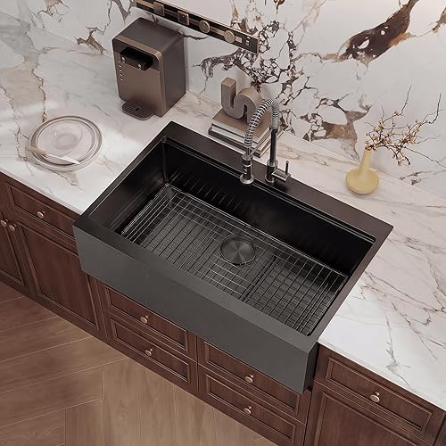 Black Farmhouse Sink 30 inch,16 Gauge T304 Black Single Bowl