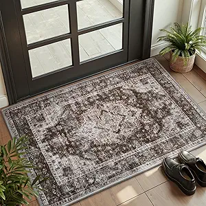 AMOAMI-2X3 Small Rug-Washable Rugs Entryway Mat Indoor-Soft Vintage Non Slip Rugs for Kitchen Laundry Room Bathroom Brick/Brown Decorative Accent Rug for in Front of Sink 24 Inch x36 Inch
