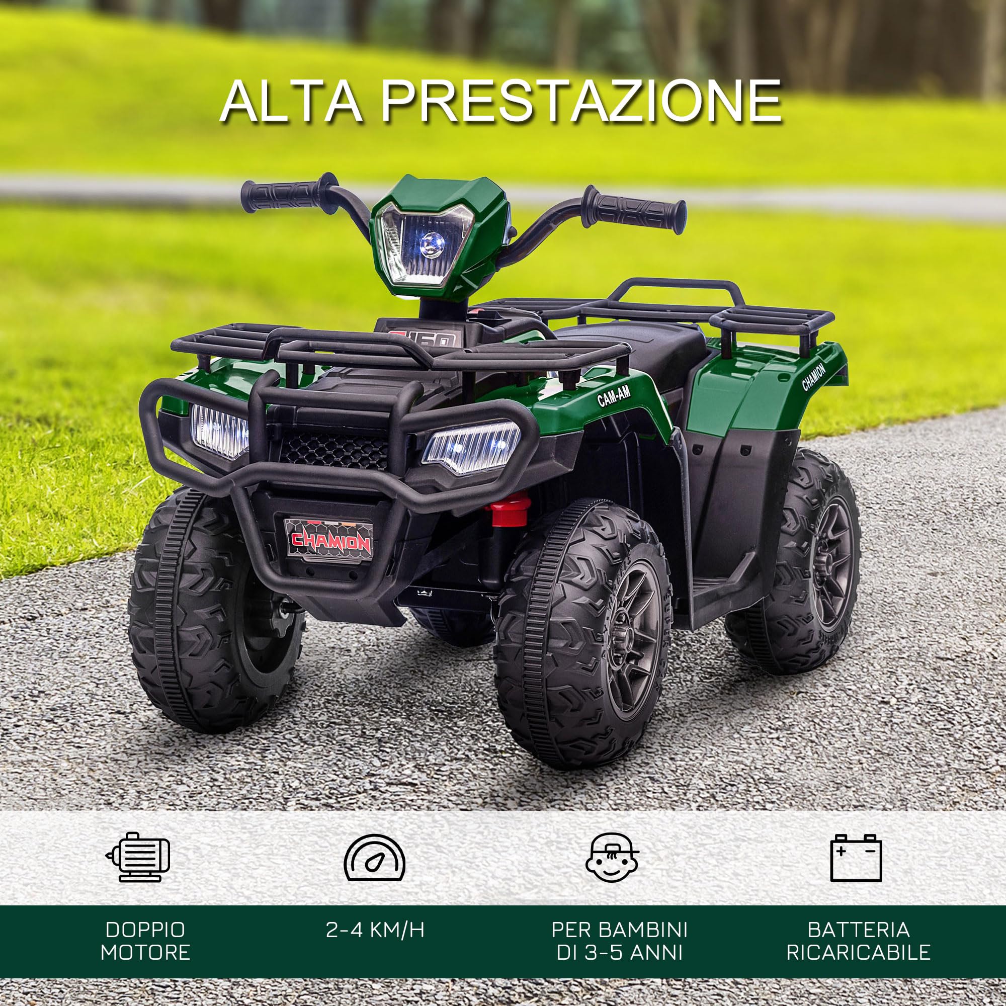 HOMCOM 12V Quad Elettrico per Bambini 3-5 Anni 88x45x50 cm Nero Verde