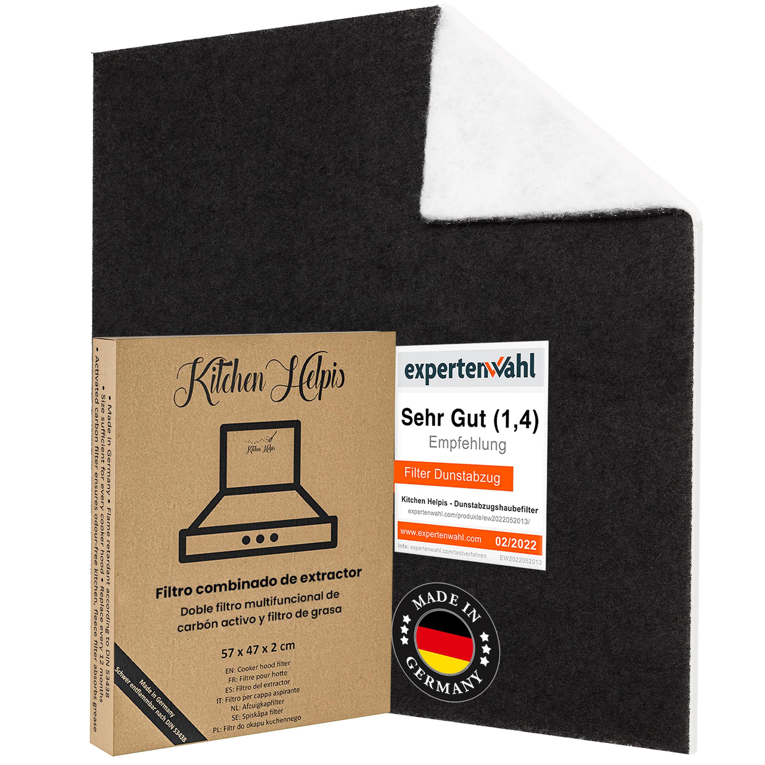 Filtros Universales para todas las Campanas Extractoras estándar – Filtros Dobles combinados de Carbón activo y Grasa 57x47 cm, se puede cortar a medida